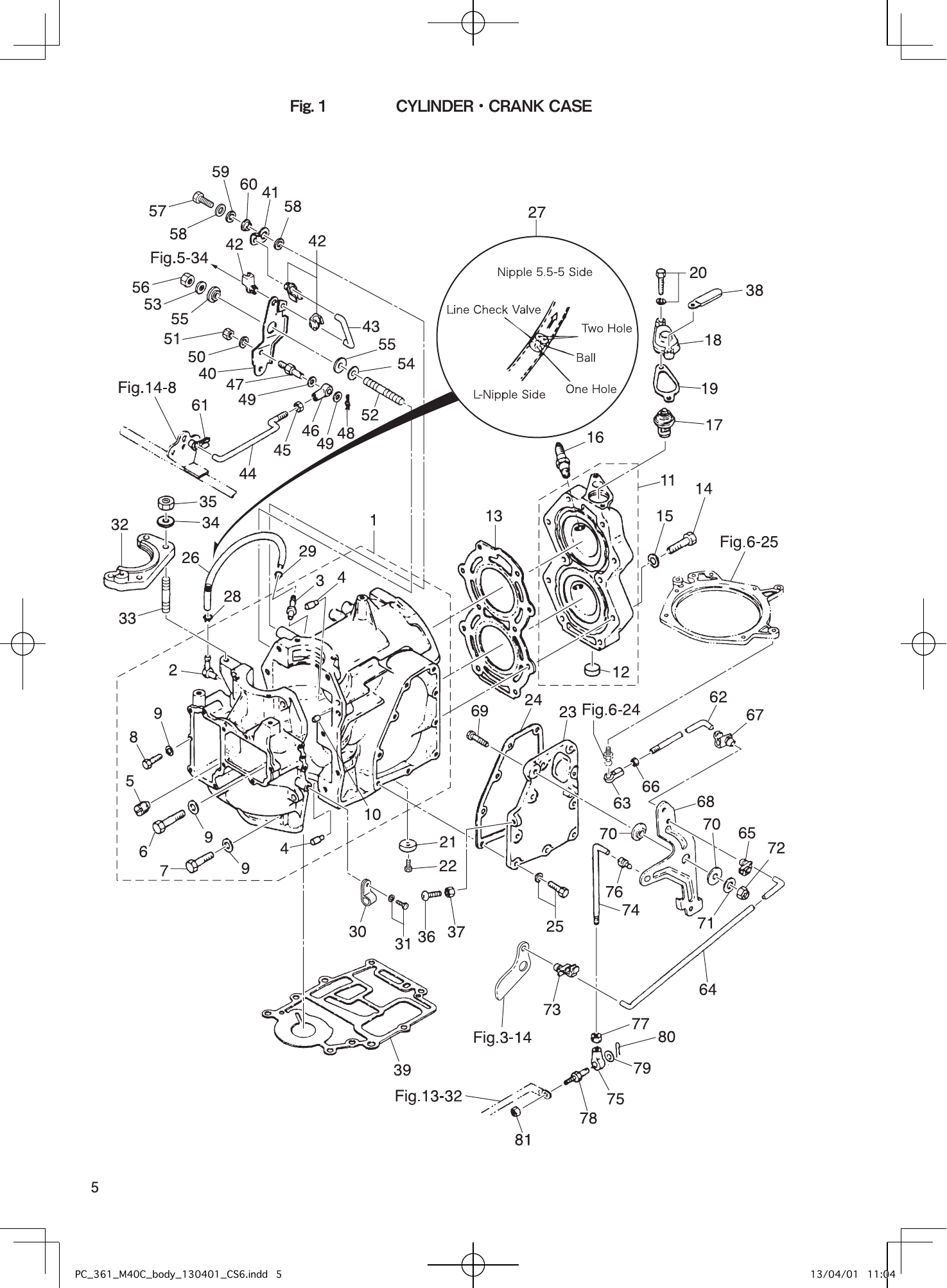Tohatsu M40C CYLINDER・CRANK CASE parts diagram