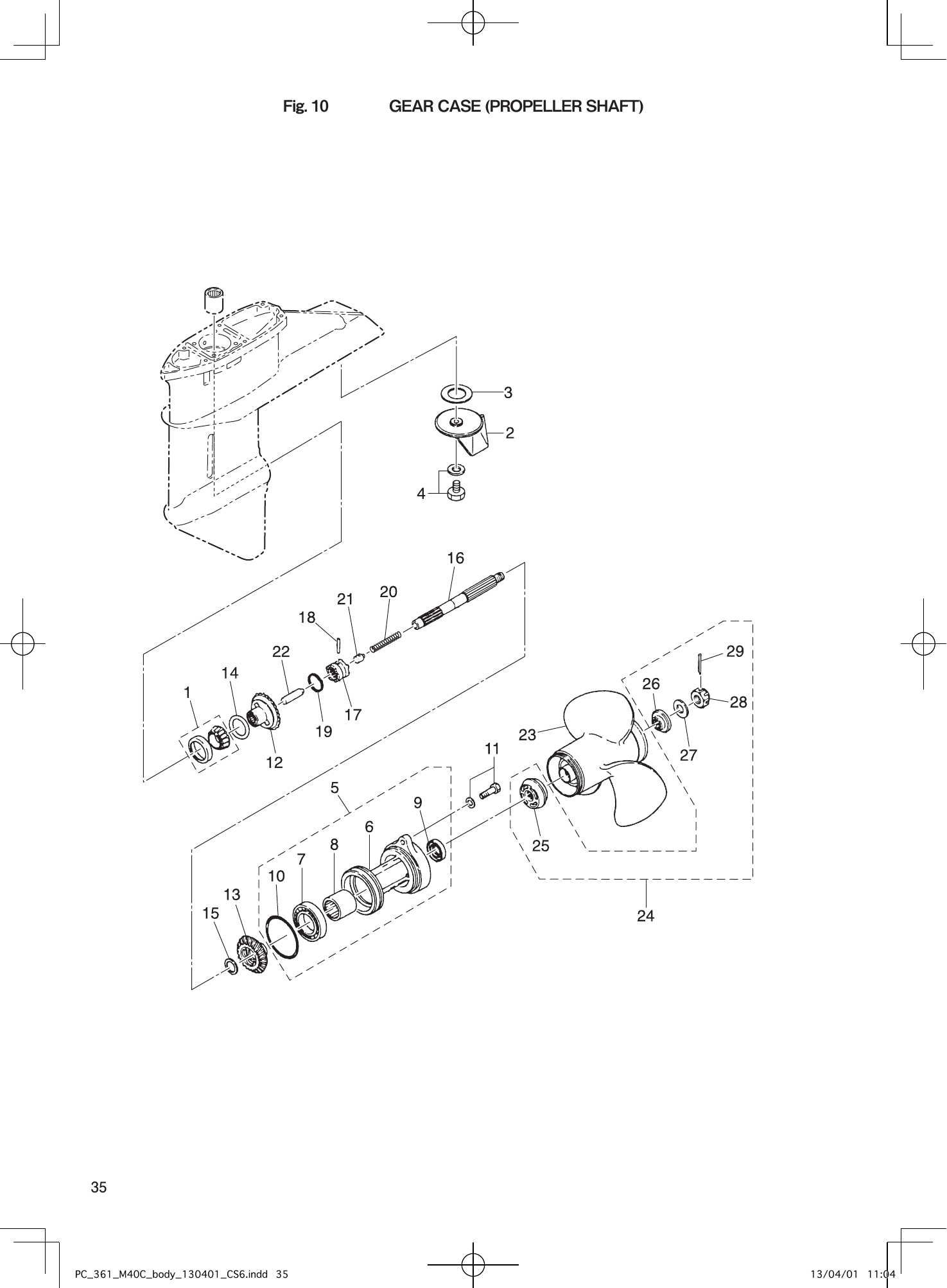 Tohatsu M40C GEAR CASE (PROPELLER SHAFT) parts diagram