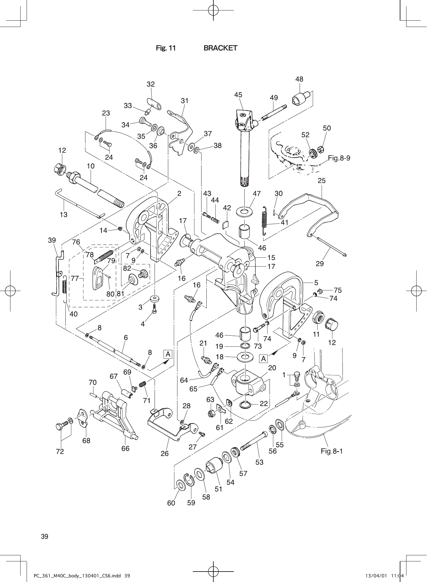 Tohatsu M40C BRACKET parts diagram
