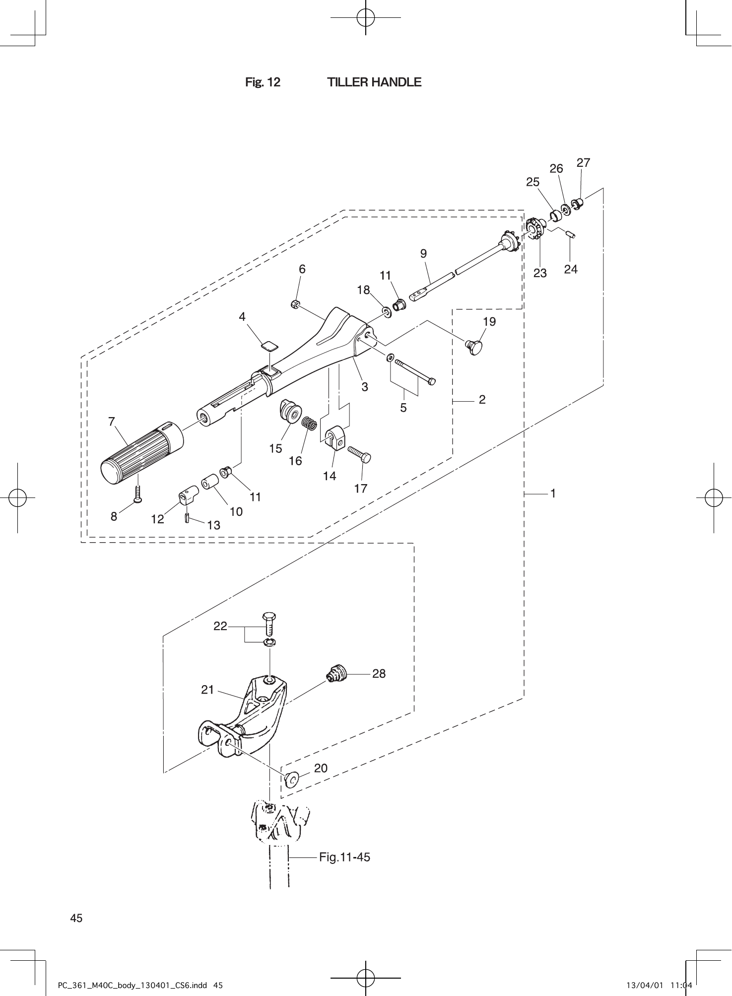 Tohatsu M40C TILLER HANDLE parts diagram