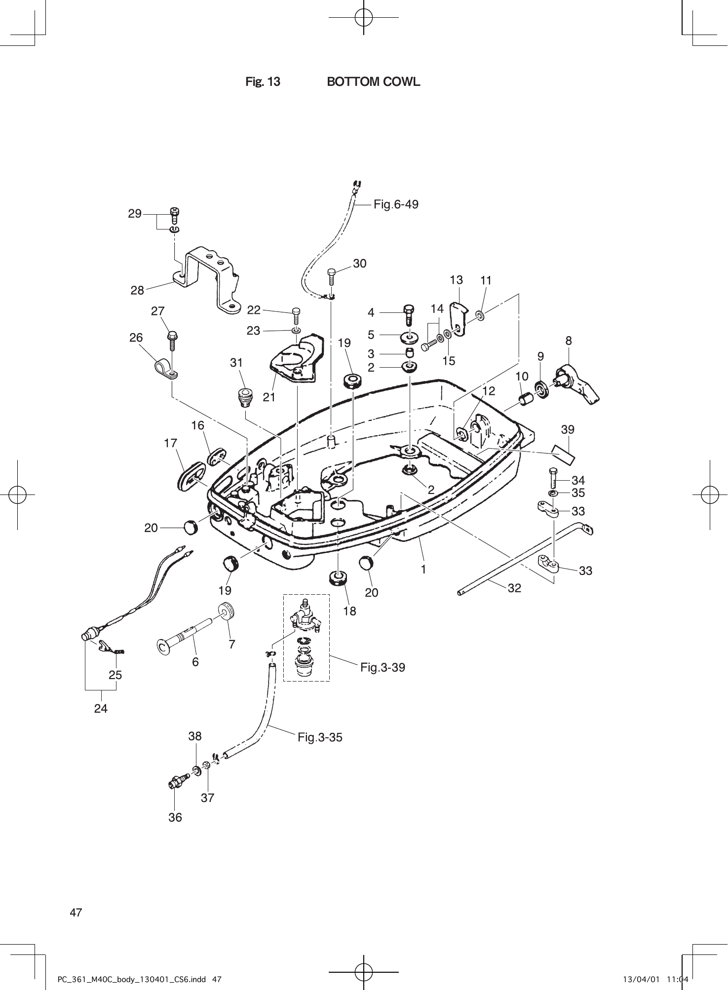 Tohatsu M40C BOTTOM COWL parts diagram