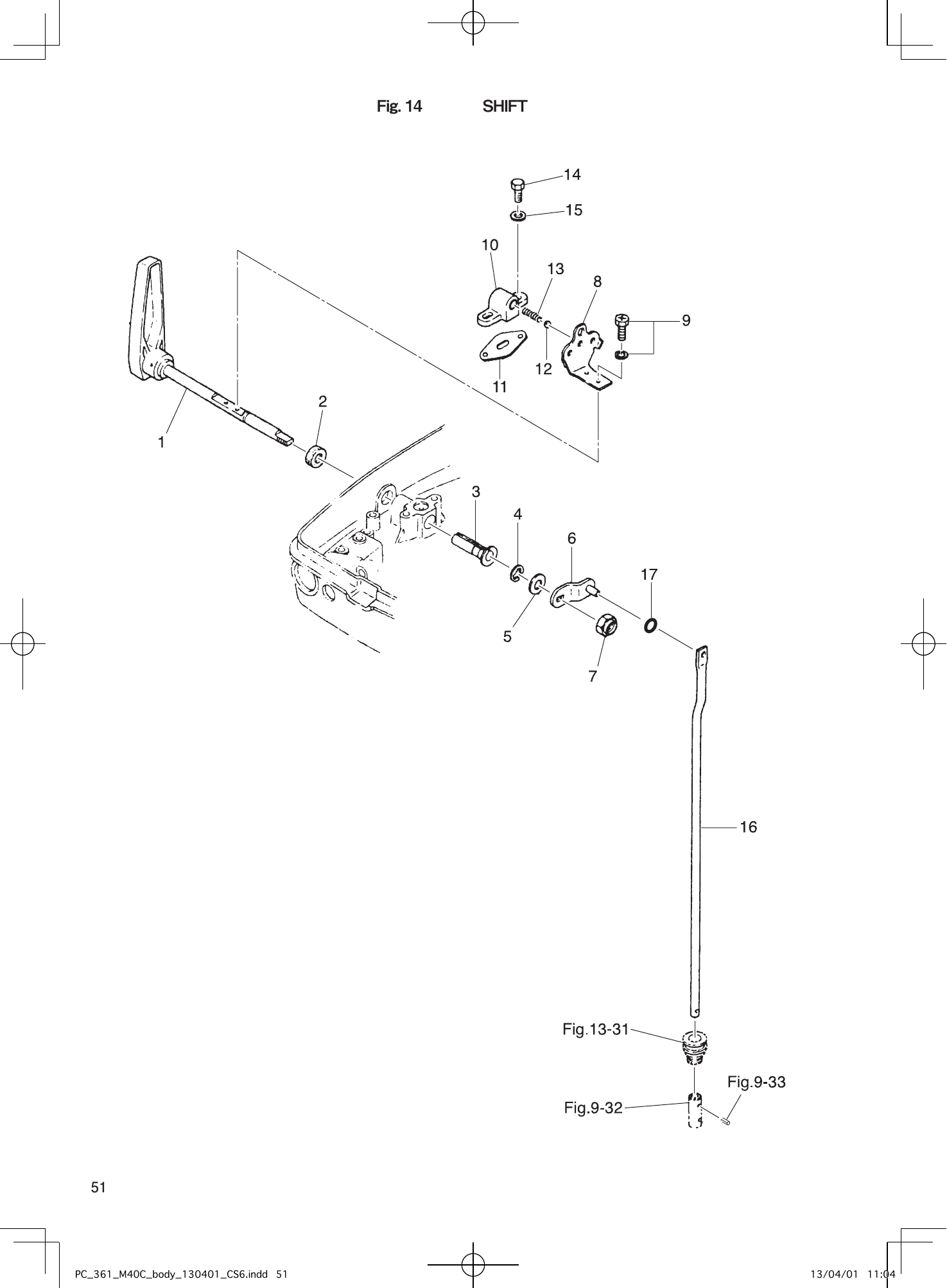 Tohatsu M40C SHIFT parts diagram