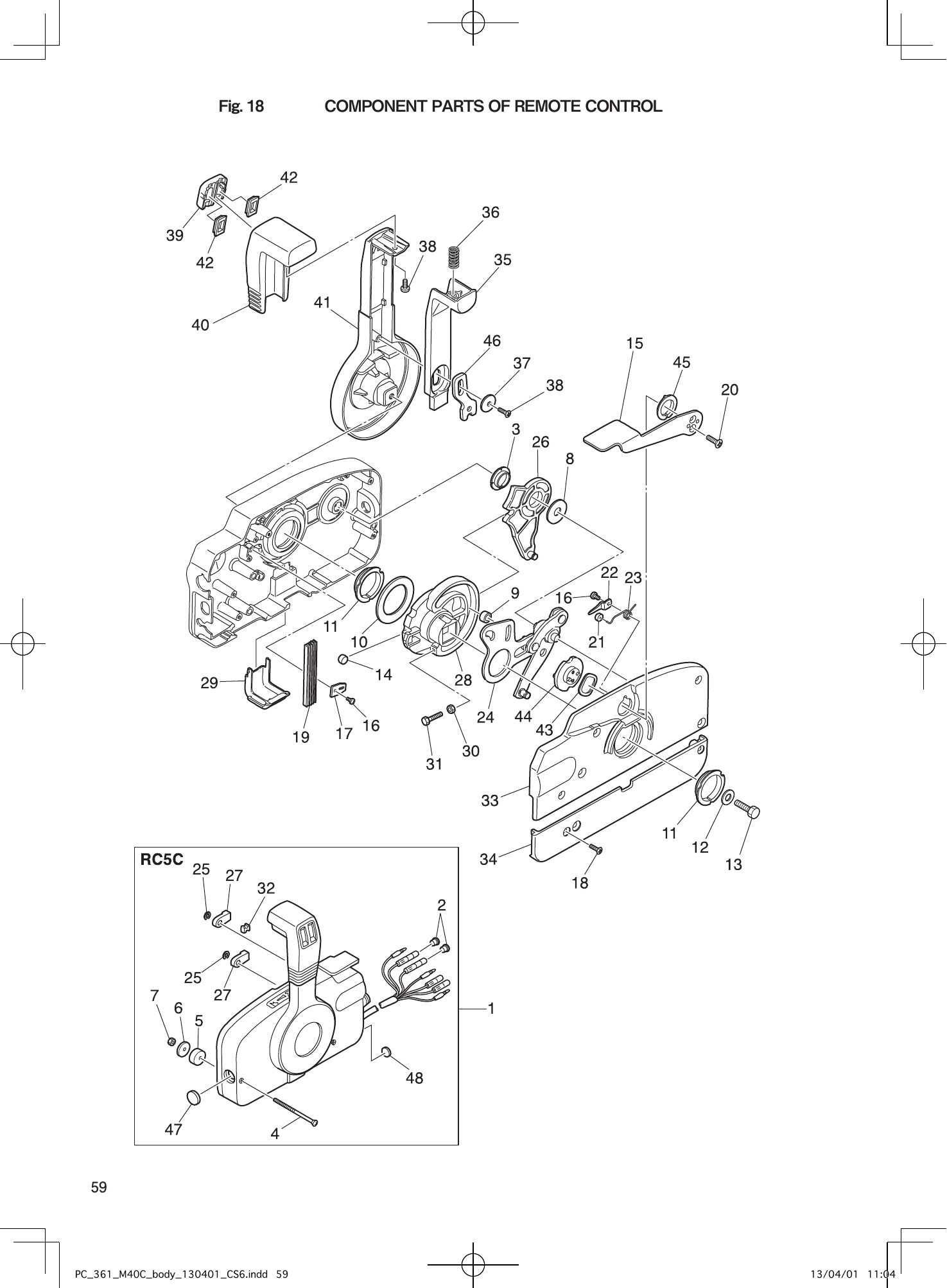 Tohatsu M40C COMPONENT PARTS OF REMOTE CONTROL parts diagram