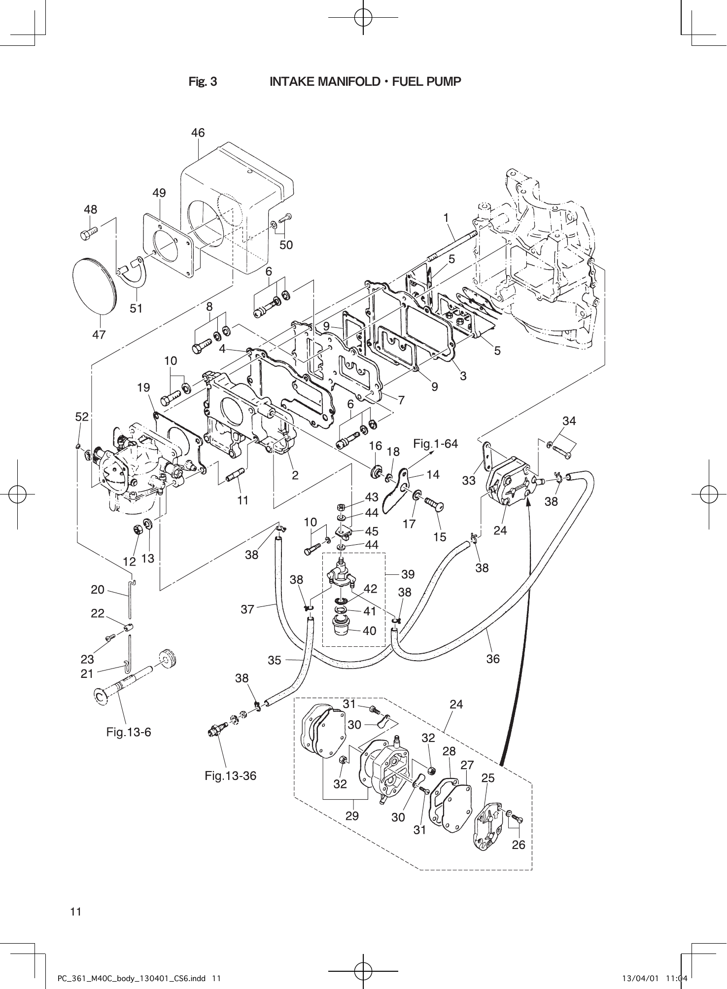 Tohatsu M40C INTAKE MANIFOLD・FUEL PUMP parts diagram