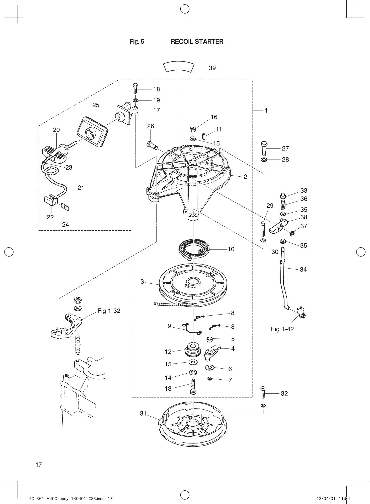 Tohatsu M40C RECOIL STARTER parts diagram
