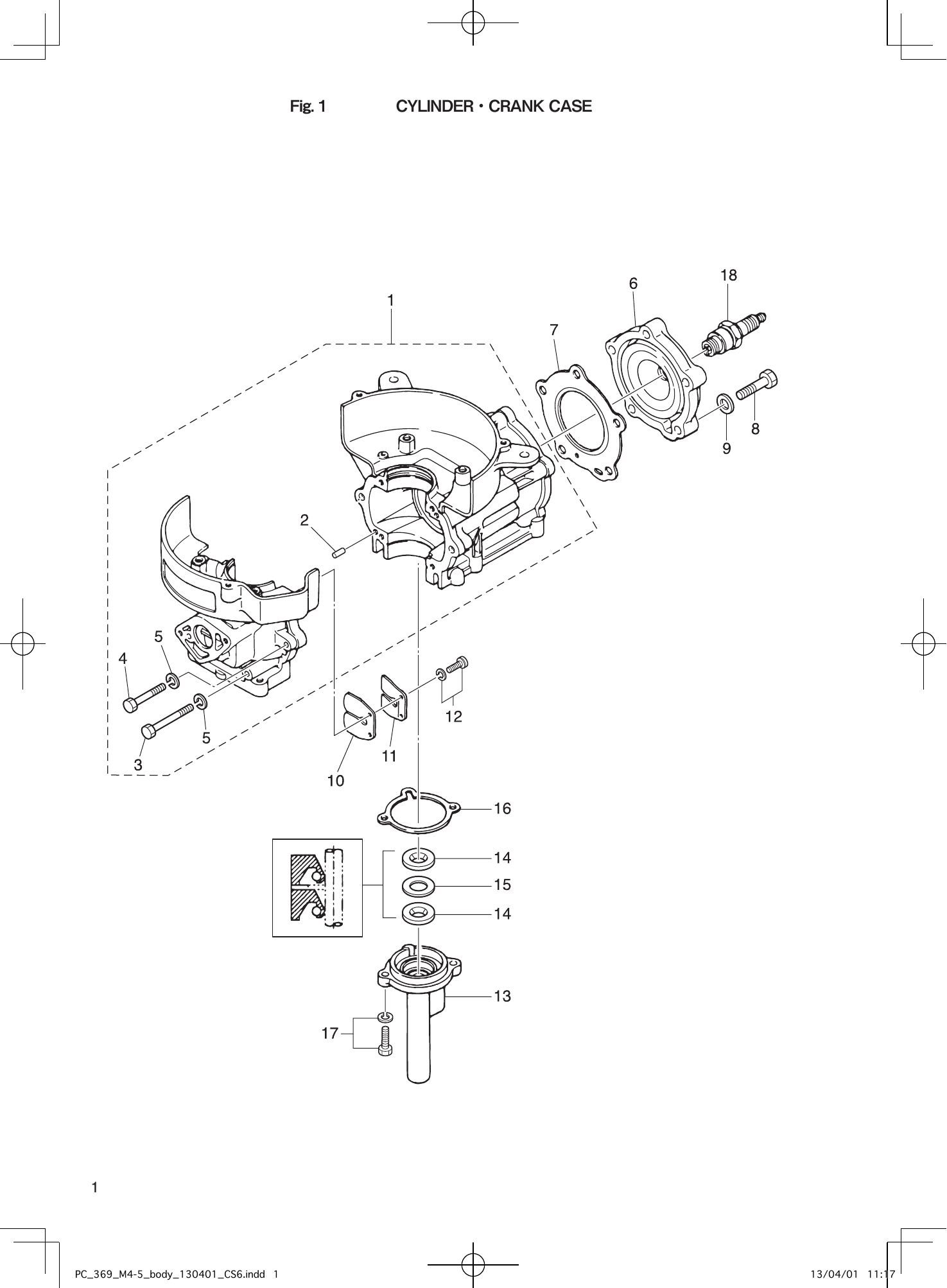 Tohatsu M4C, M2.5A2, M3.5B2, M3.5A2, M5B CYLINDER・CRANK CASE parts diagram