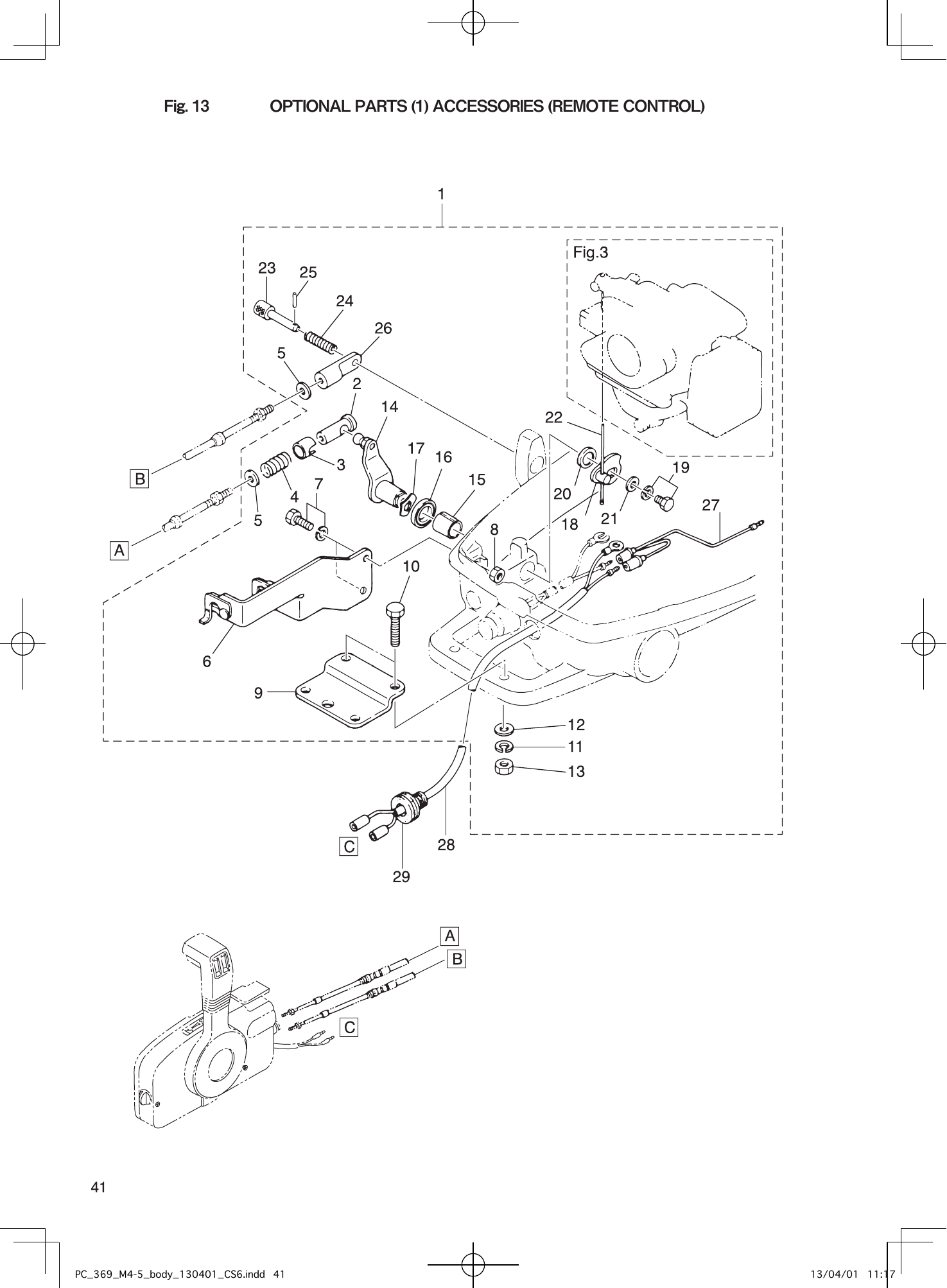 Tohatsu M4C, M2.5A2, M3.5B2, M3.5A2, M5B OPTIONAL PARTS (1) ACCESSORIES (REMOTE CONTROL) parts diagram