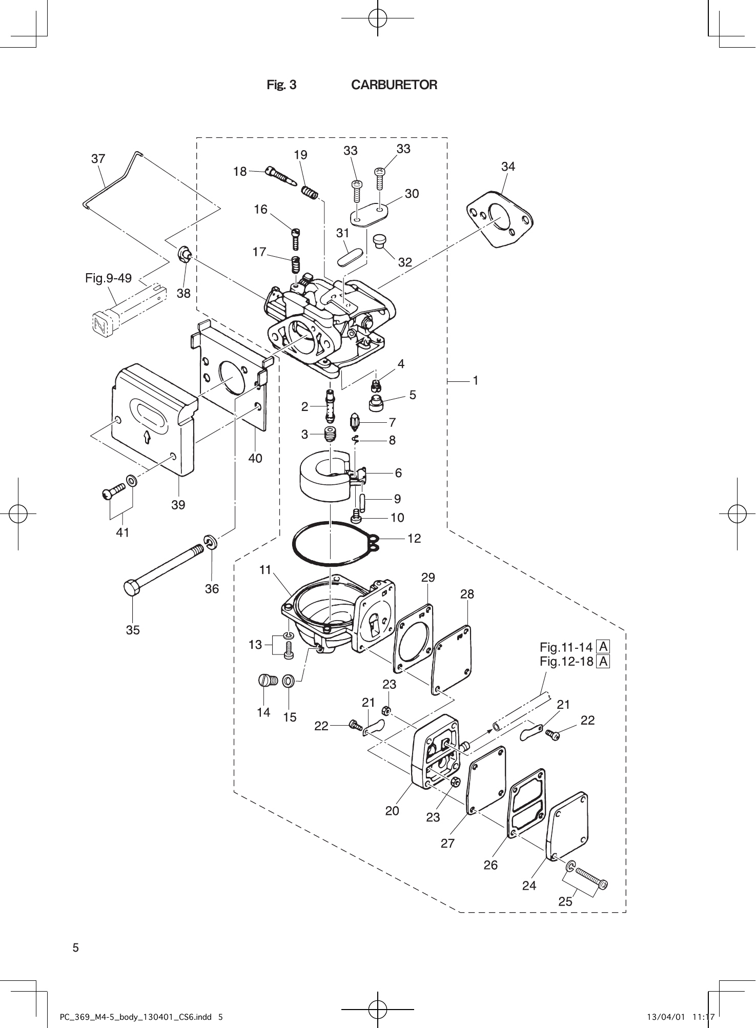 Tohatsu M4C, M2.5A2, M3.5B2, M3.5A2, M5B CARBURETOR parts diagram