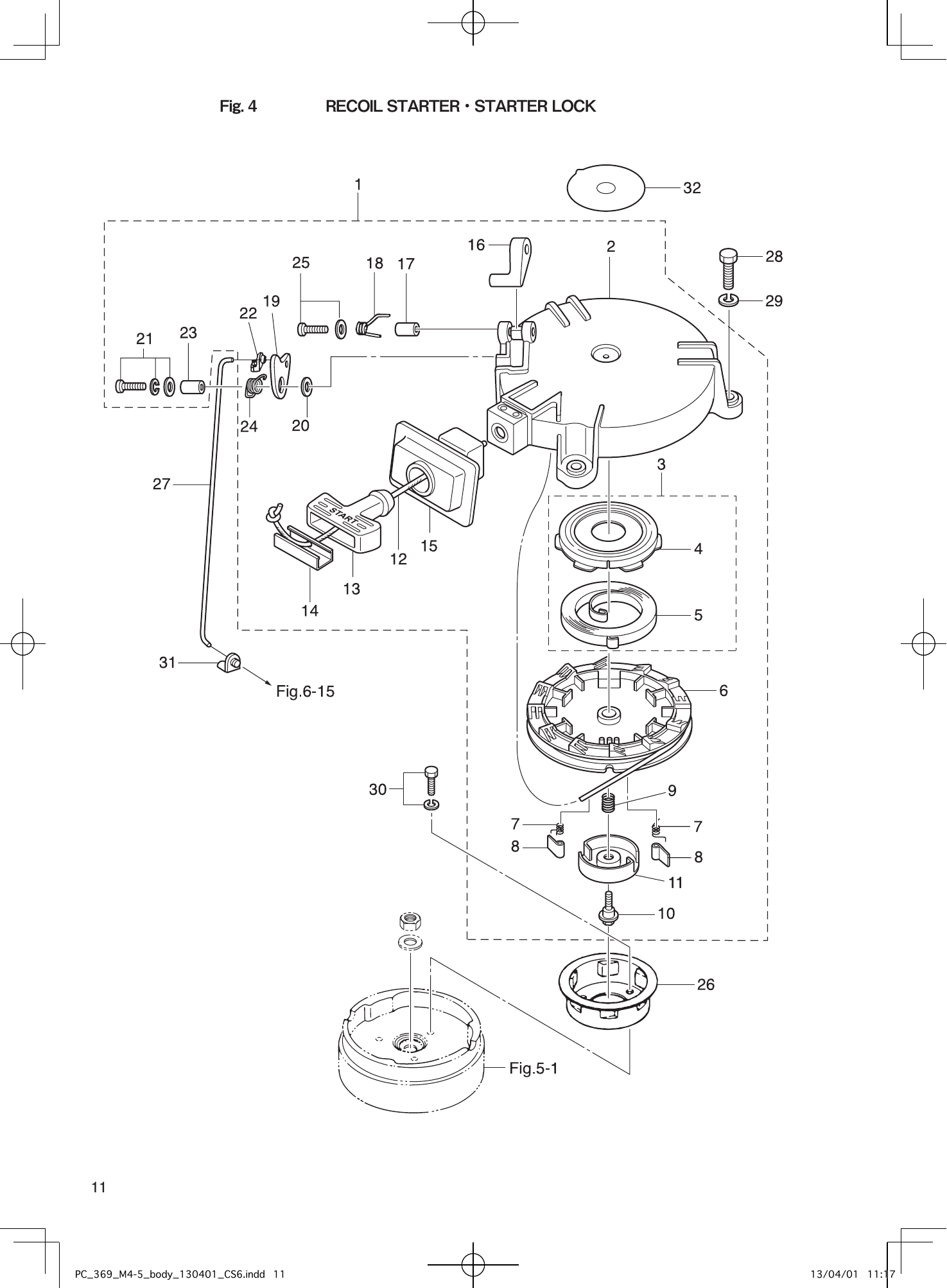 Tohatsu M4C, M2.5A2, M3.5B2, M3.5A2, M5B RECOIL STARTER・STARTER LOCK parts diagram