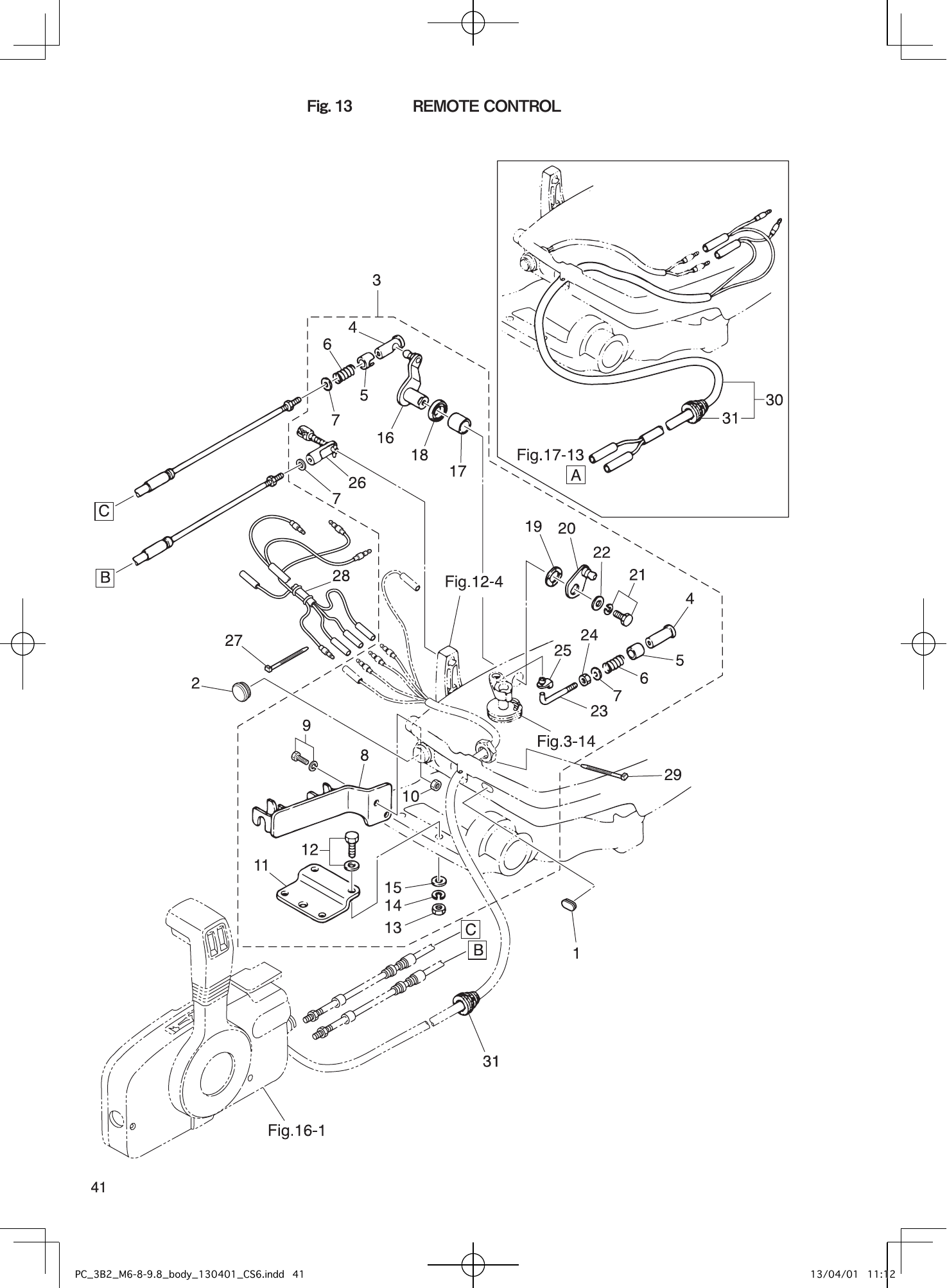Tohatsu M6B, M8B, M9.8B REMOTE CONTROL parts diagram