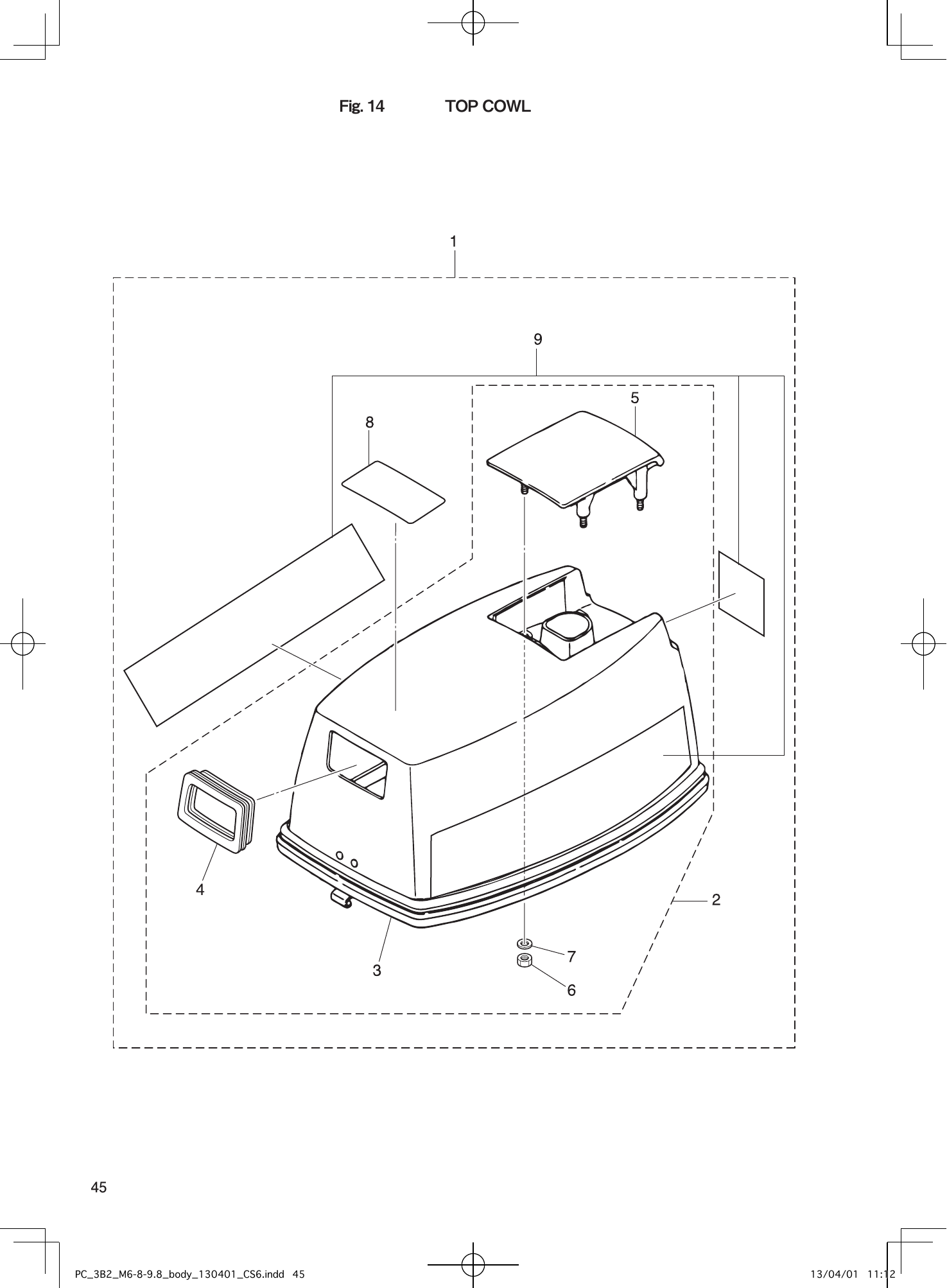 Tohatsu M6B, M8B, M9.8B TOP COWL parts diagram