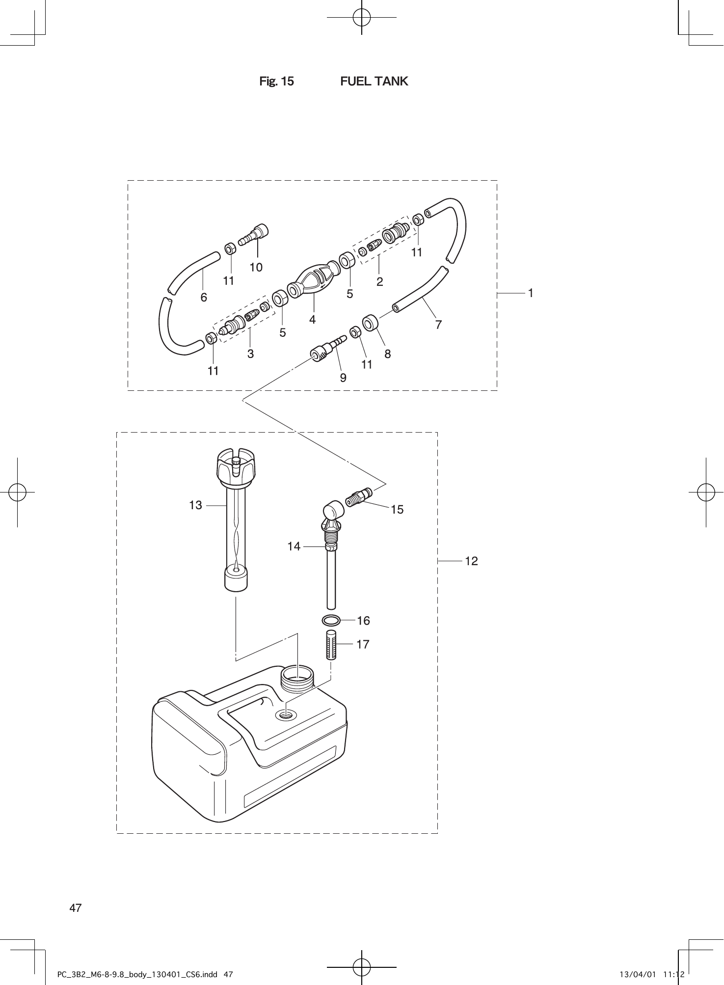 Tohatsu M6B, M8B, M9.8B FUEL TANK parts diagram