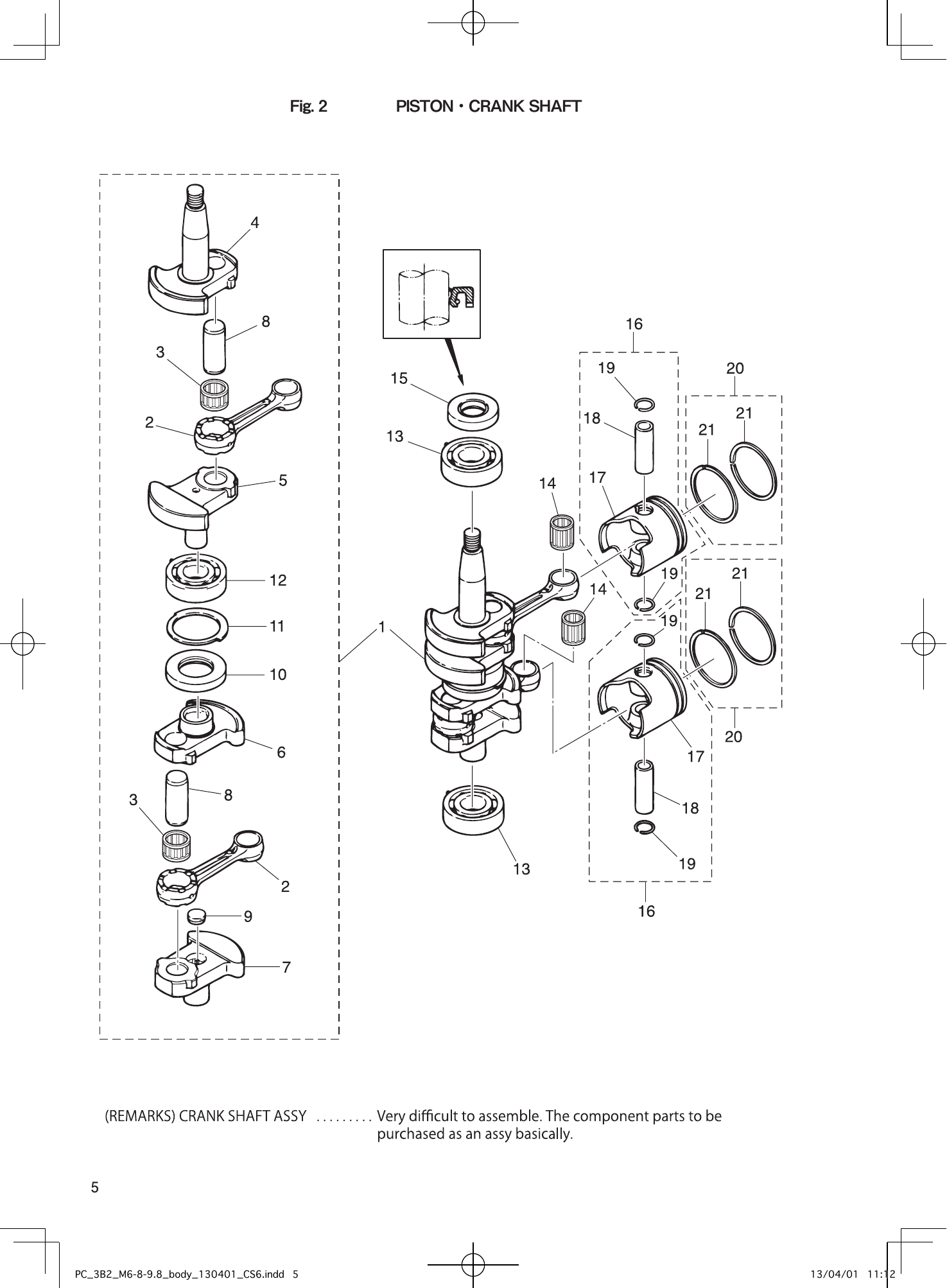 Tohatsu M6B, M8B, M9.8B PISTON・CRANK SHAFT parts diagram
