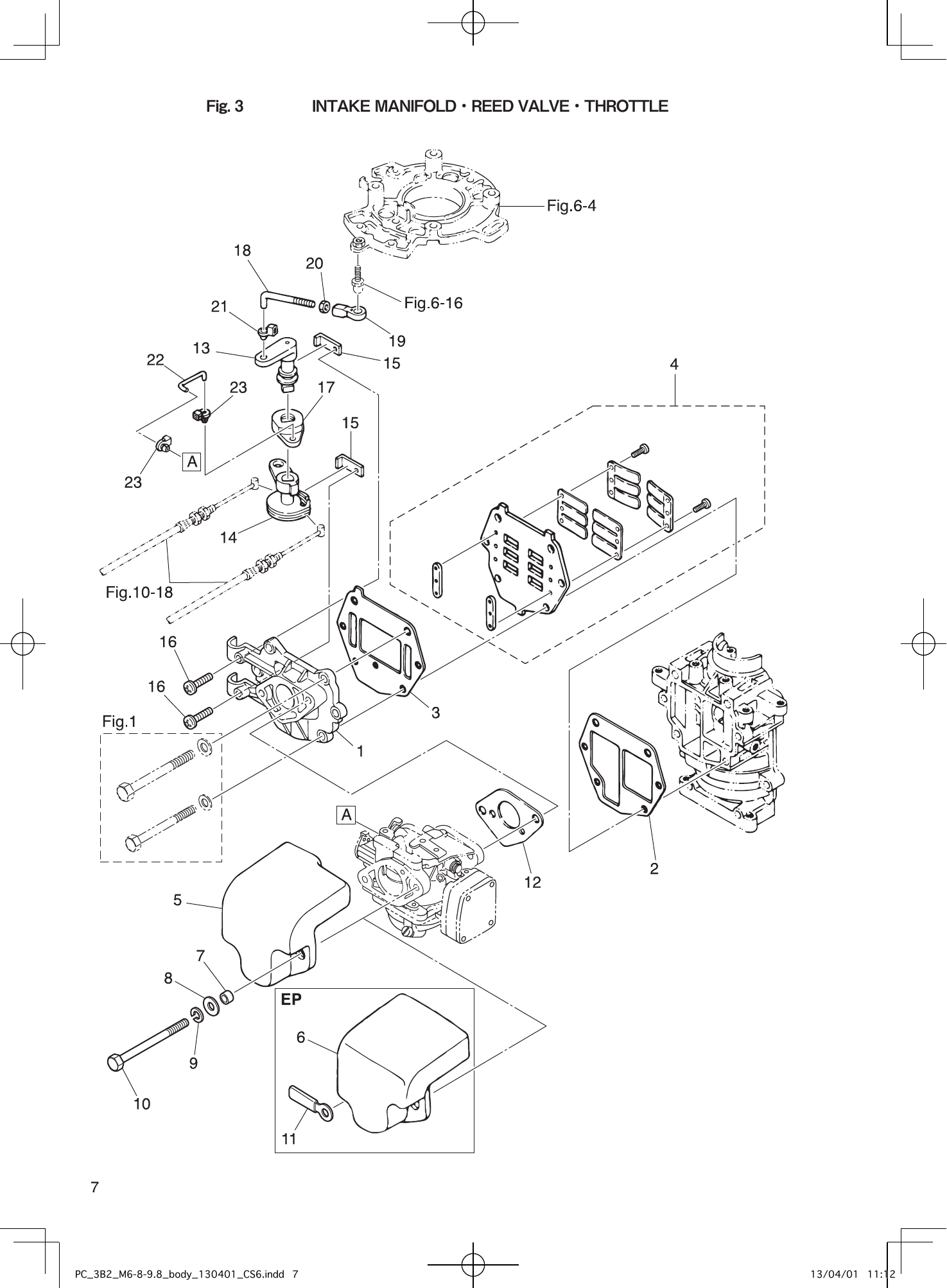 Tohatsu M6B, M8B, M9.8B INTAKE MANIFOLD・REED VALVE・THROTTLE parts diagram