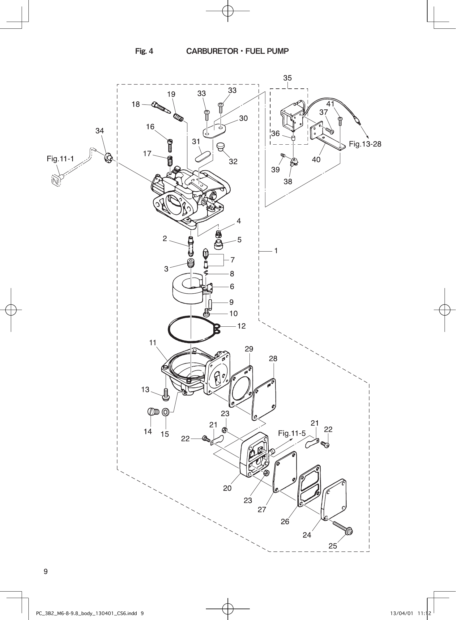 Tohatsu M6B, M8B, M9.8B CARBURETOR・FUEL PUMP parts diagram