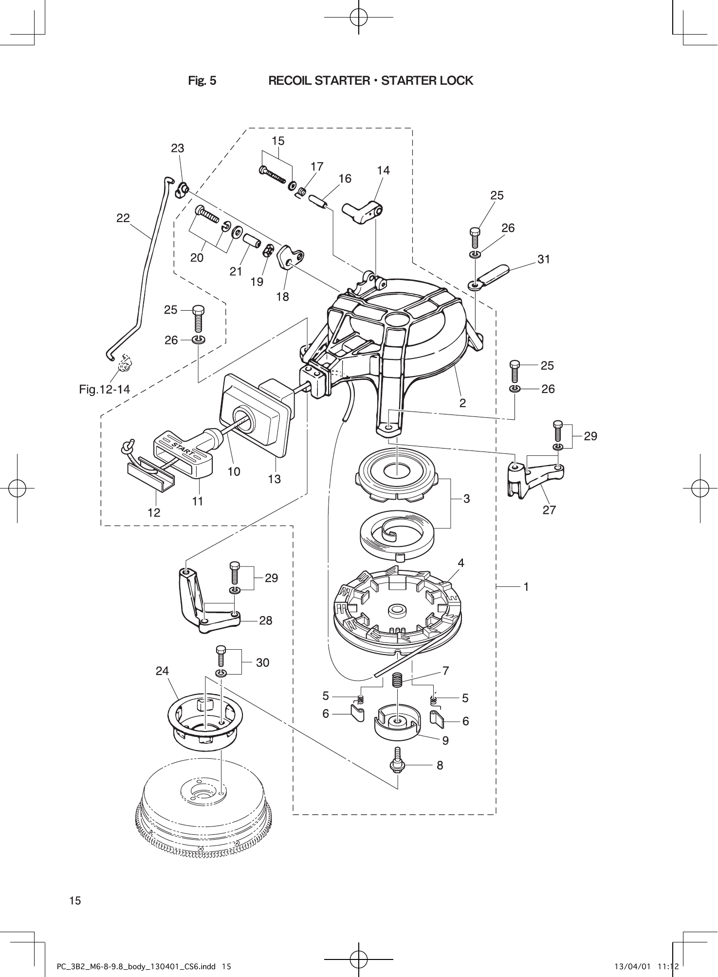 Tohatsu M6B, M8B, M9.8B RECOIL STARTER・STARTER LOCK parts diagram