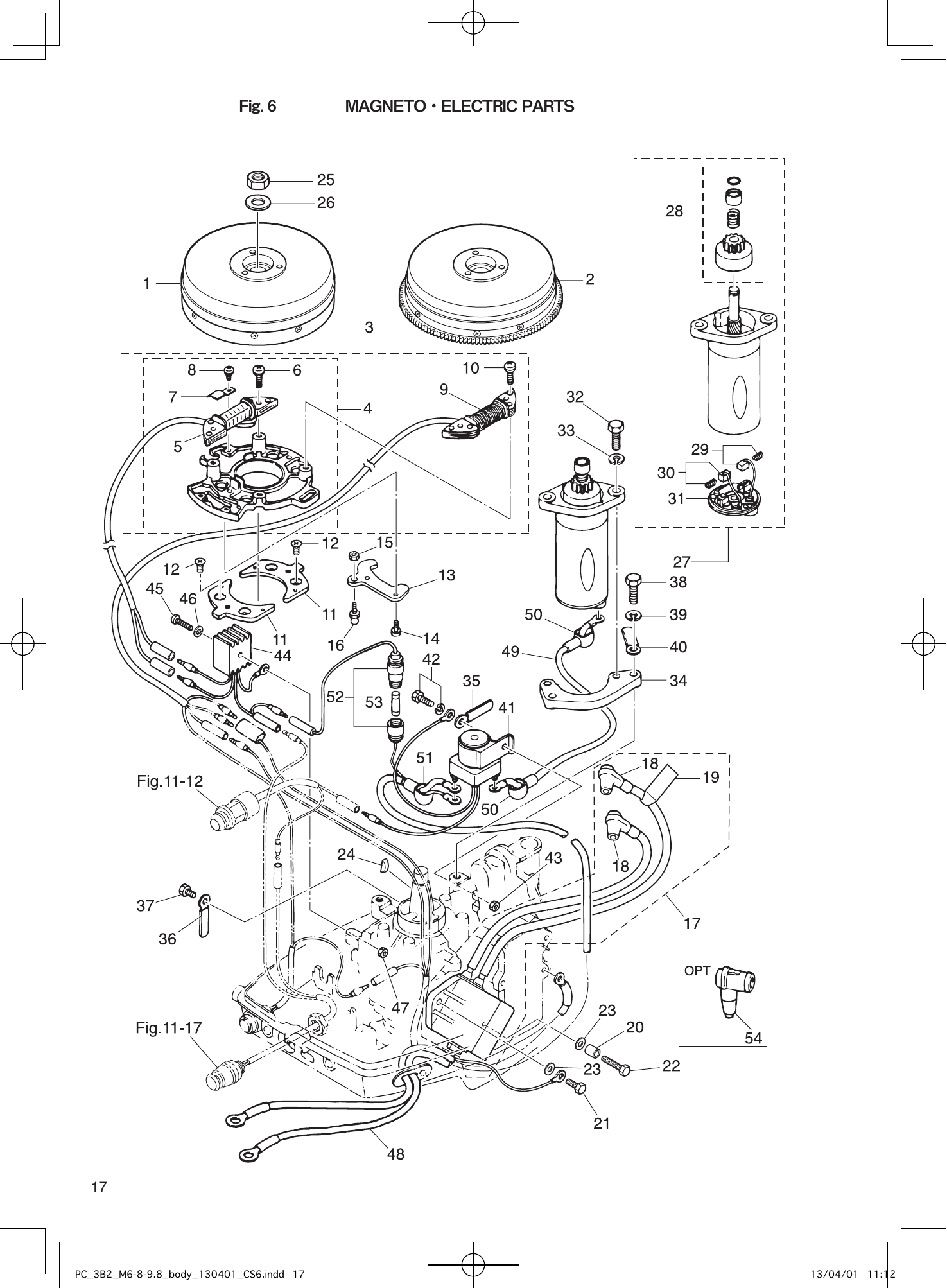 Tohatsu M6B, M8B, M9.8B MAGNETO・ELECTRIC PARTS parts diagram