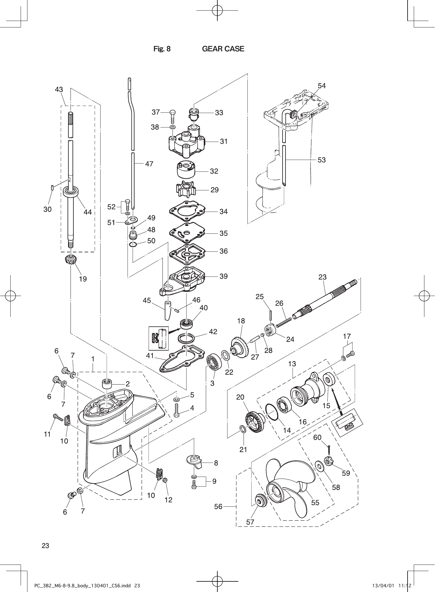 Tohatsu M6B, M8B, M9.8B GEAR CASE parts diagram