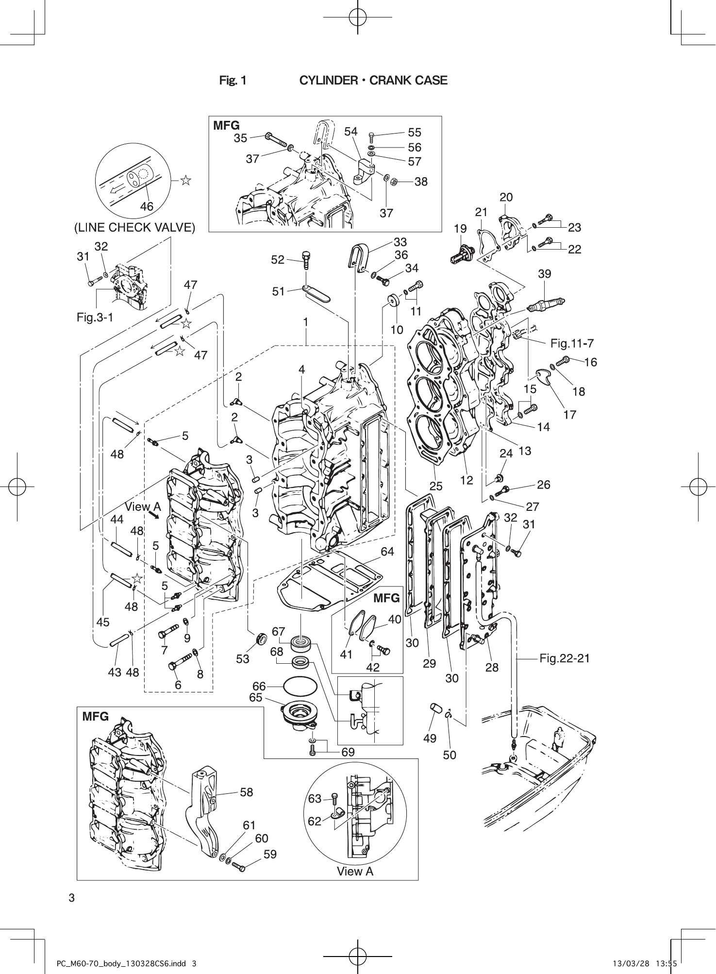 Tohatsu M60C, M70C CYLINDER・CRANK CASE parts diagram