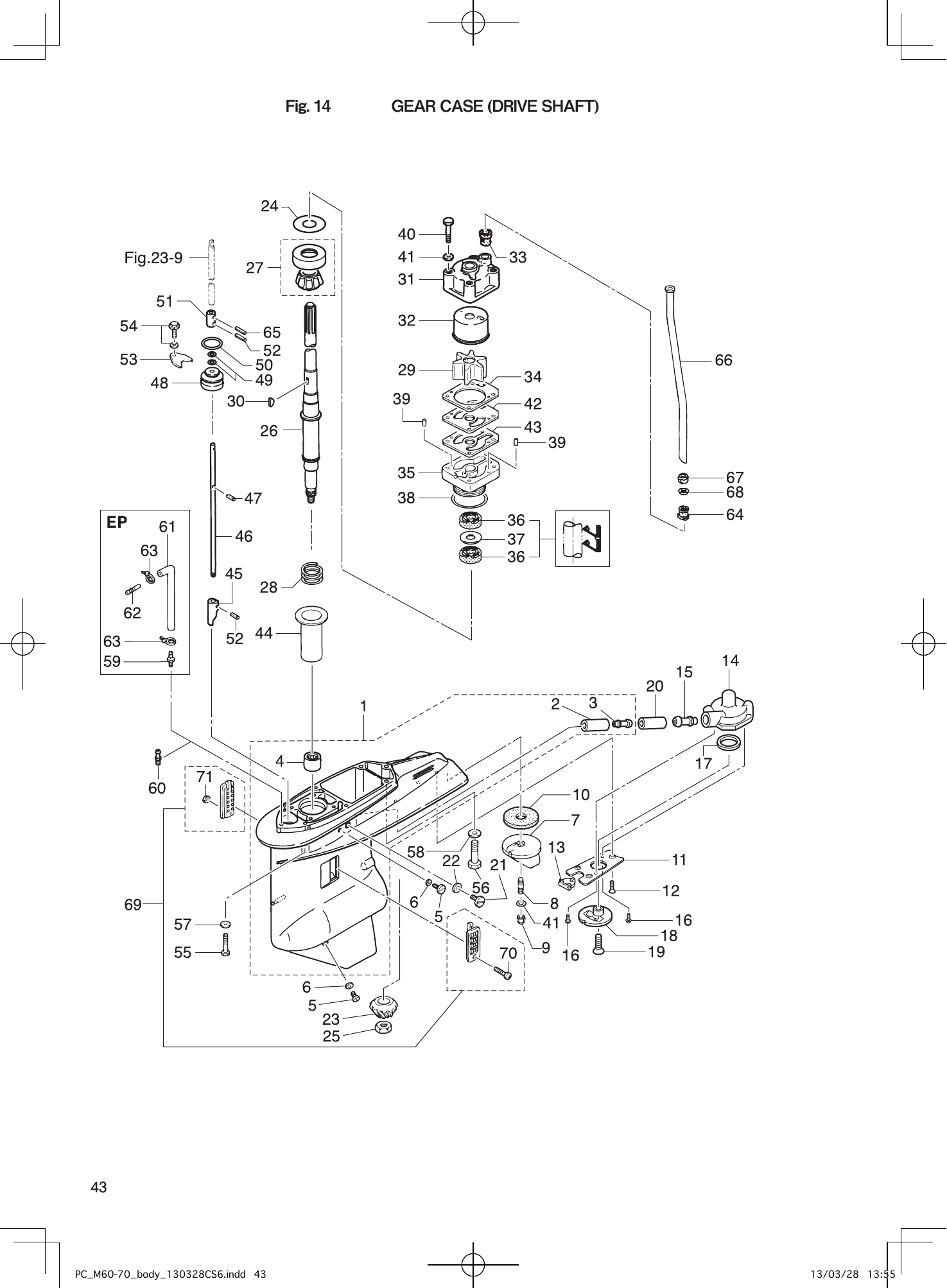 Tohatsu M60C, M70C GEAR CASE (DRIVE SHAFT) parts diagram