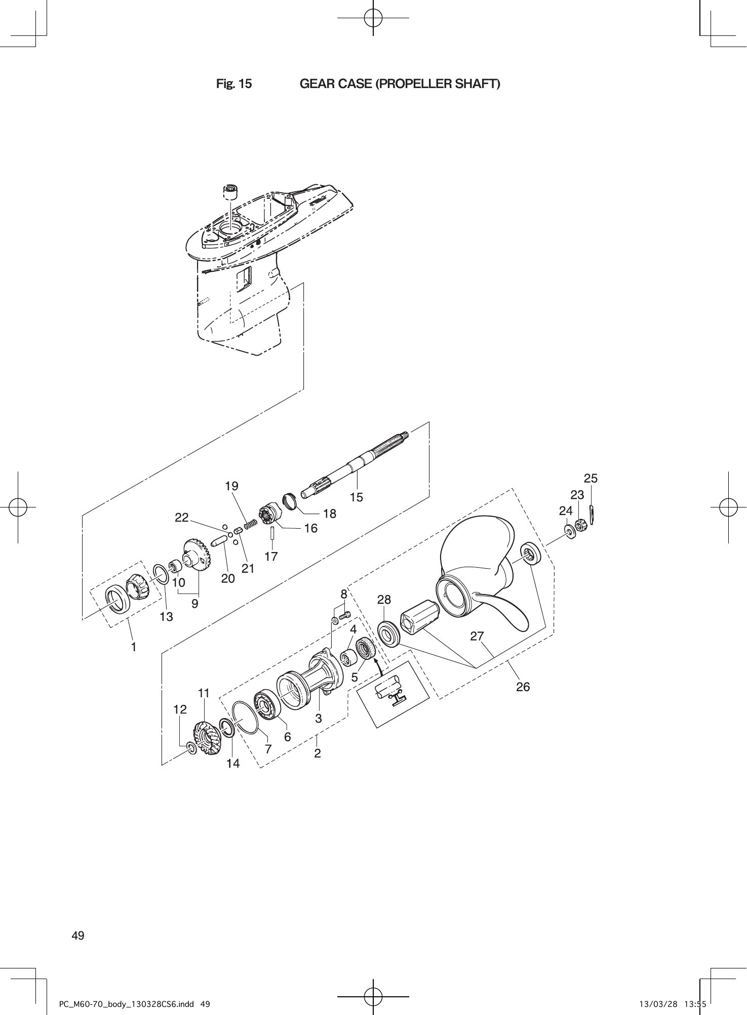 Tohatsu M60C, M70C GEAR CASE (PROPELLER SHAFT) parts diagram