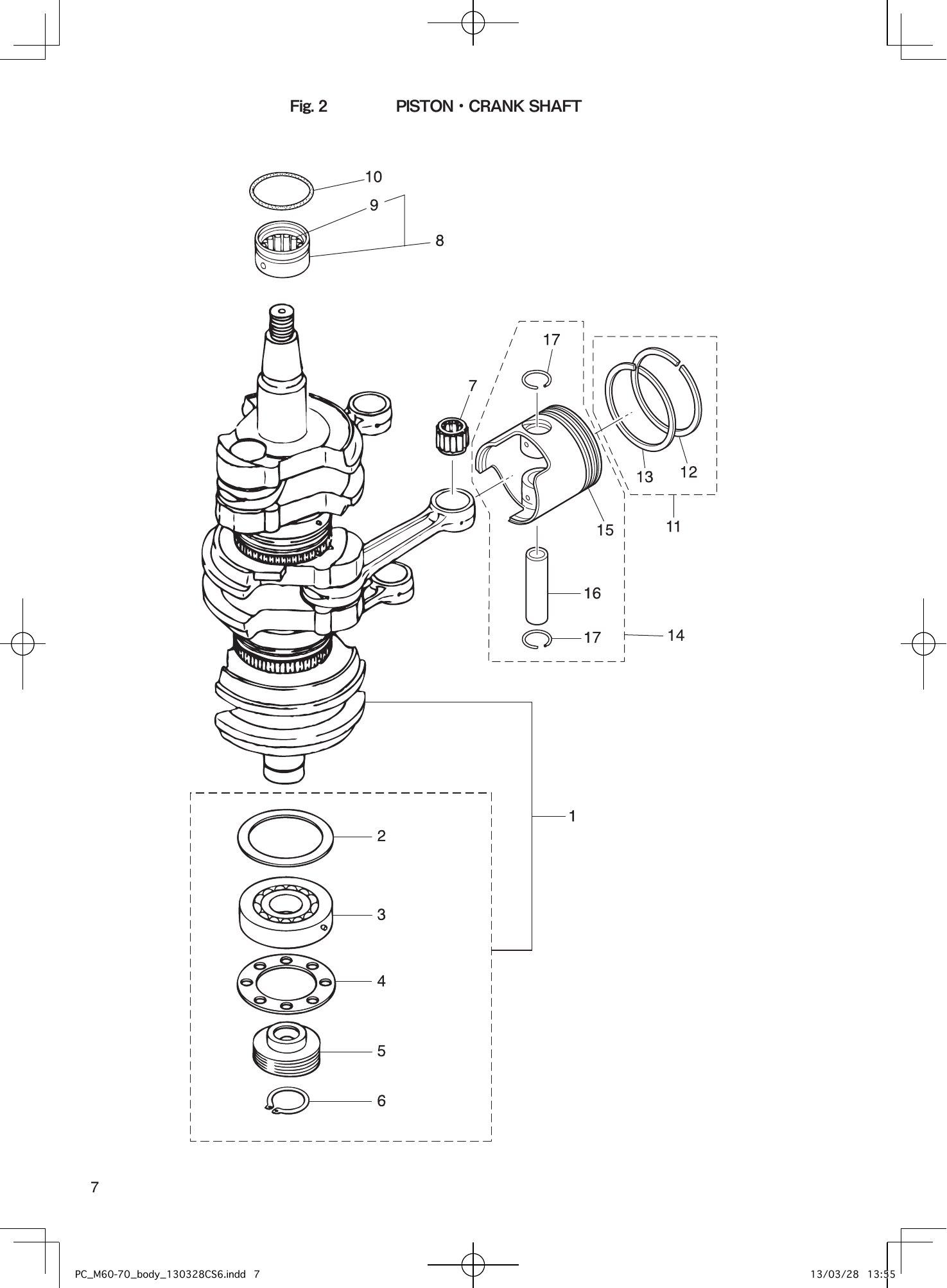 Tohatsu M60C, M70C PISTON・CRANK SHAFT parts diagram