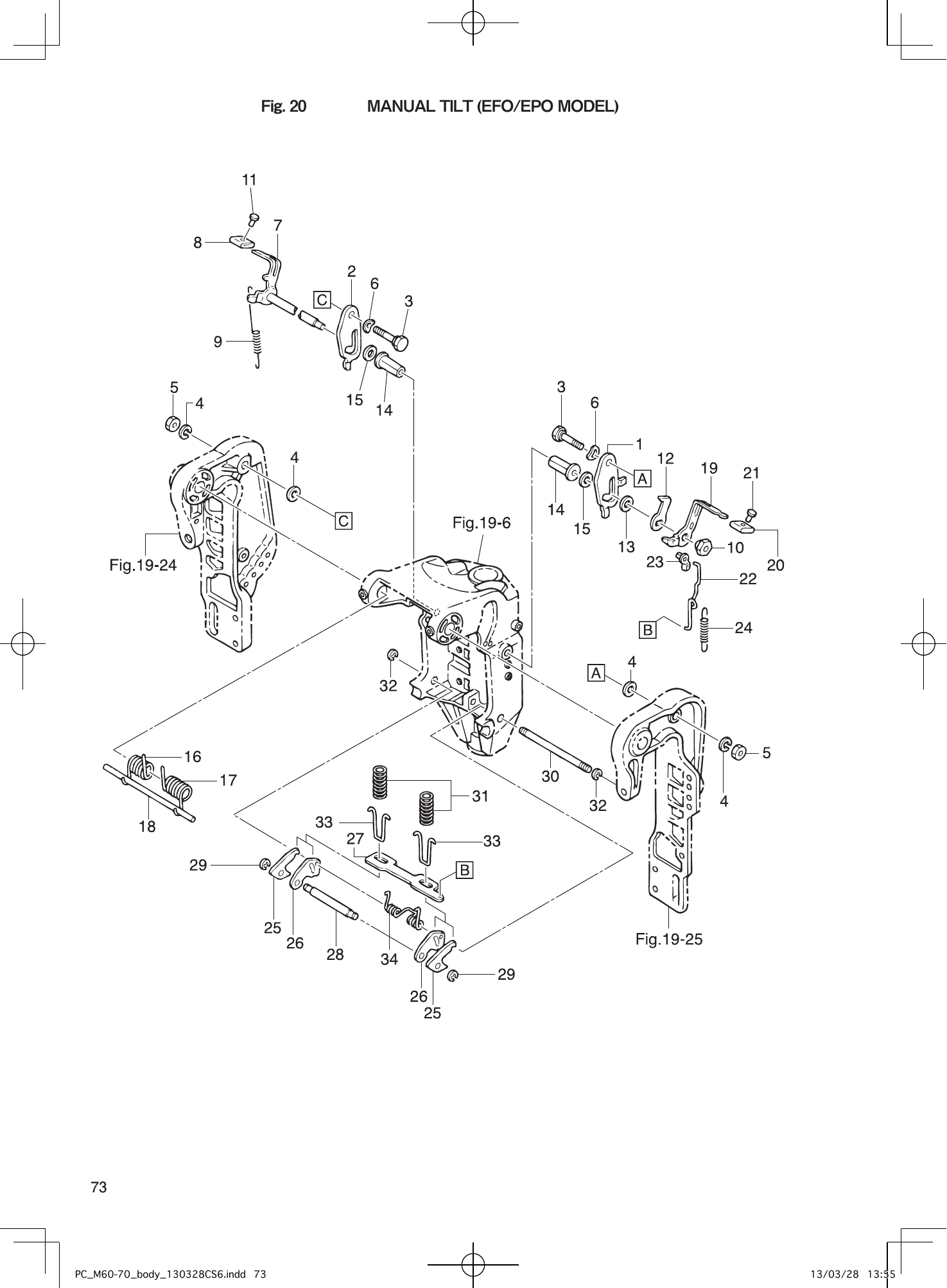 Tohatsu M60C, M70C MANUAL TILT (EFO/EPO MODEL) parts diagram