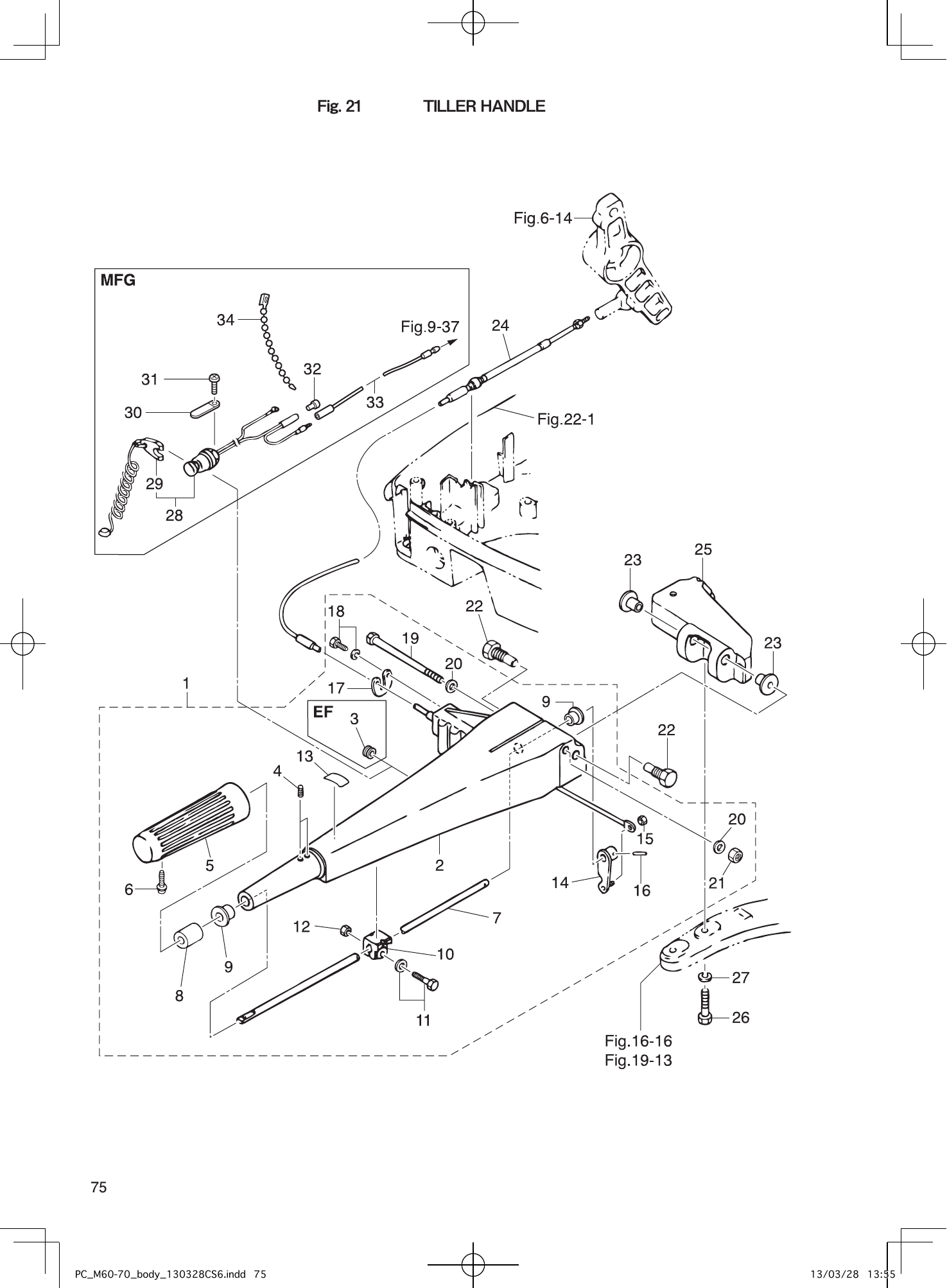 Tohatsu M60C, M70C TILLER HANDLE parts diagram