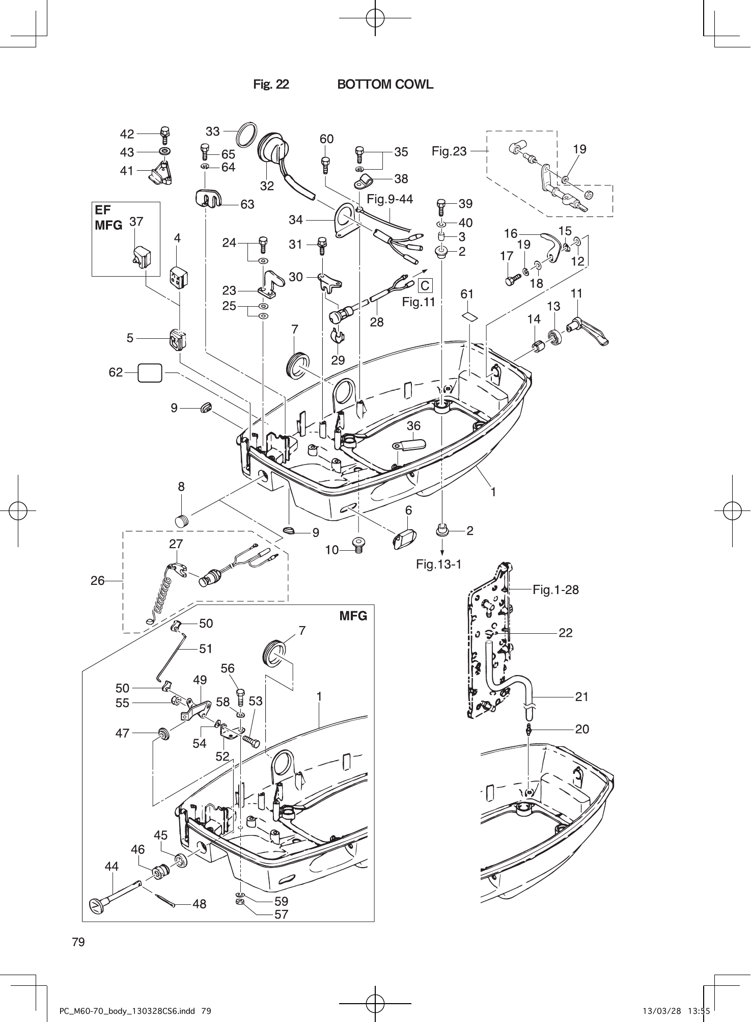 Tohatsu M60C, M70C BOTTOM COWL parts diagram