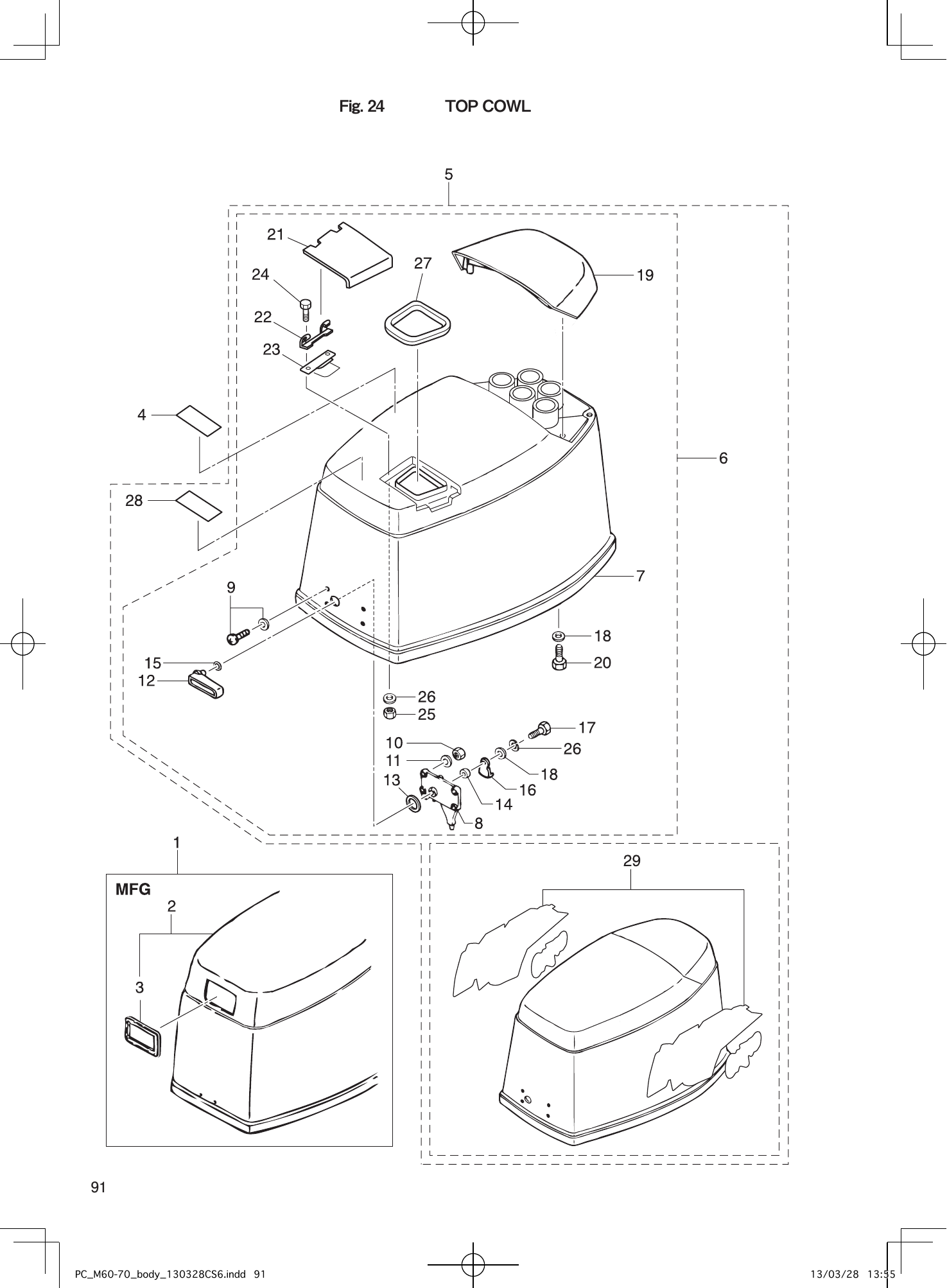 Tohatsu M60C, M70C TOP COWL parts diagram