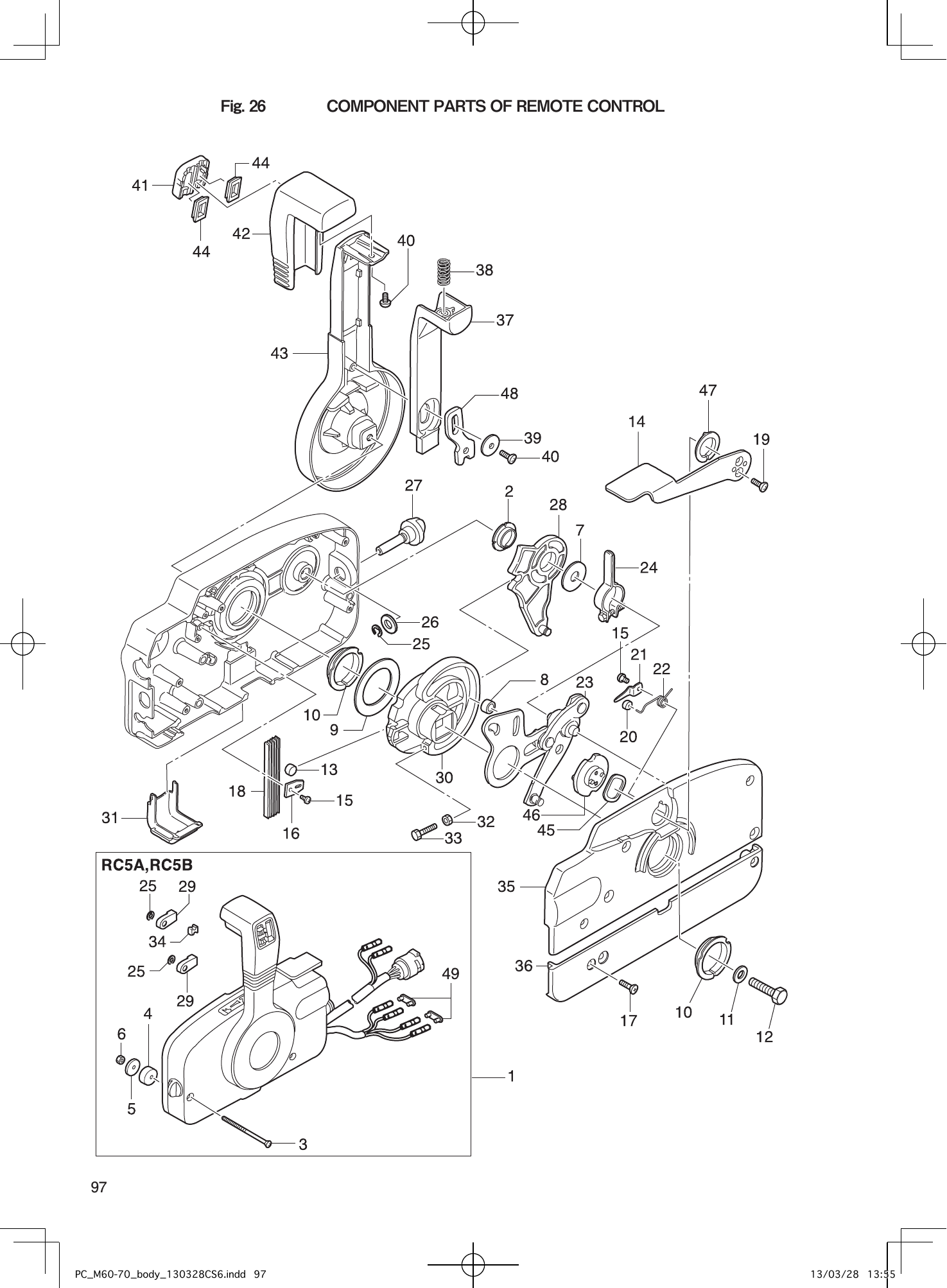 Tohatsu M60C, M70C COMPONENT PARTS OF REMOTE CONTROL parts diagram