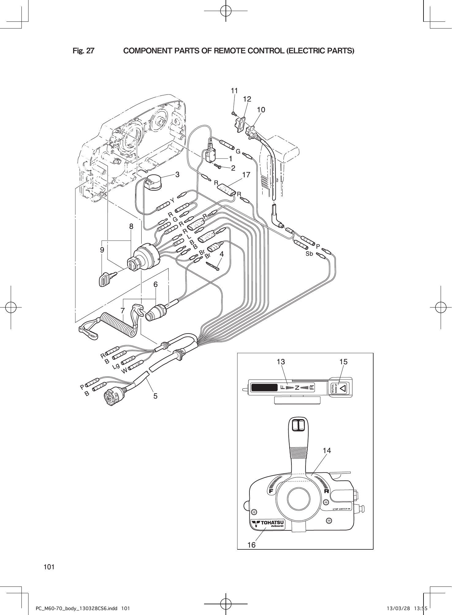 Tohatsu M60C, M70C COMPONENT PARTS OF REMOTE CONTROL (ELECTRIC PARTS) parts diagram
