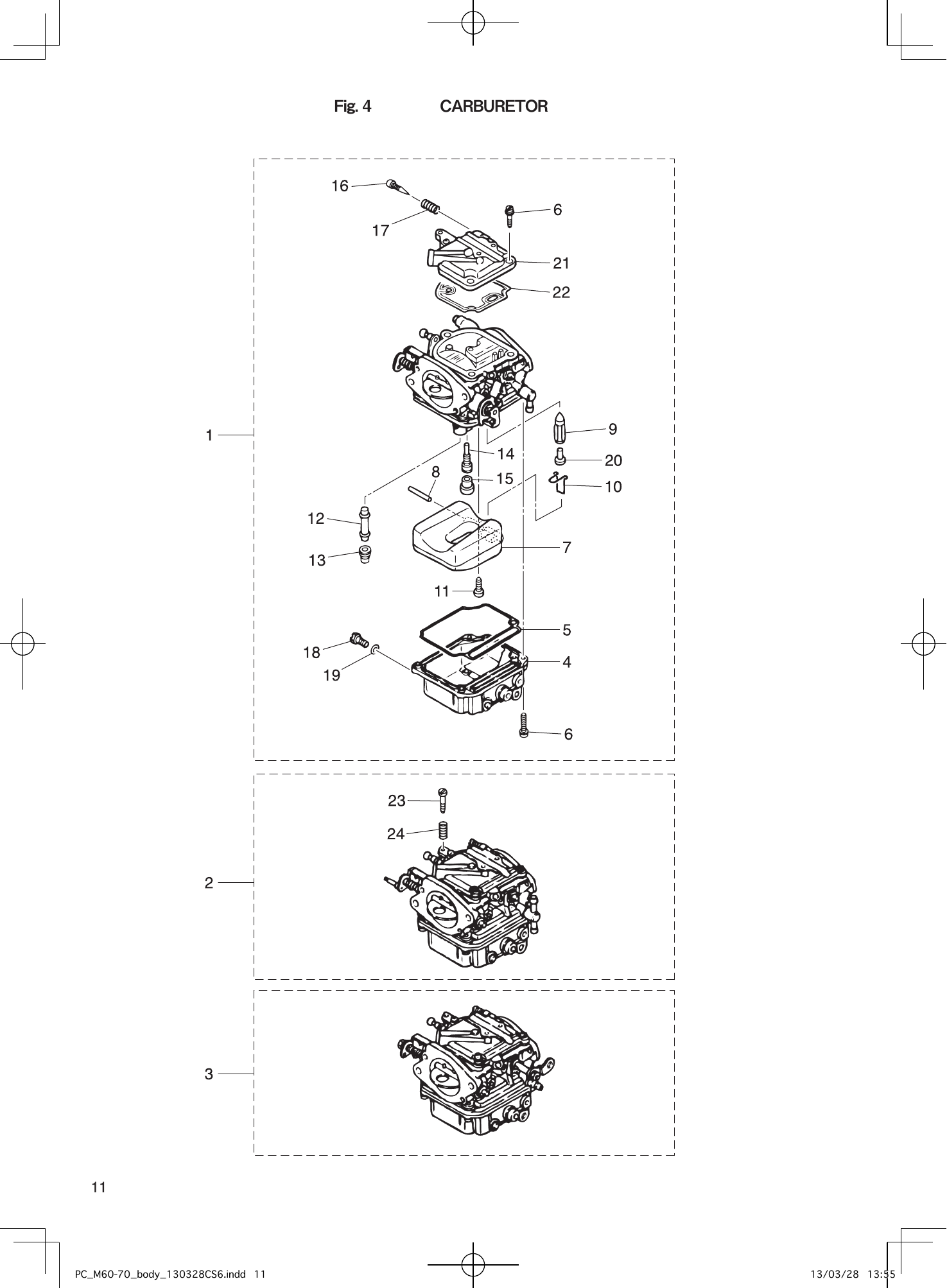 Tohatsu M60C, M70C CARBURETOR parts diagram