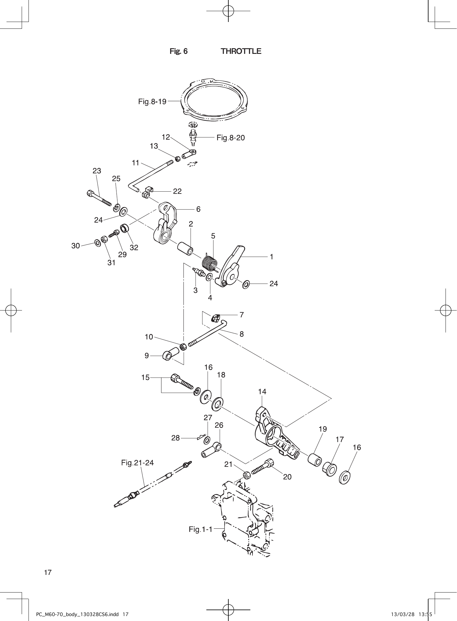 Tohatsu M60C, M70C THROTTLE parts diagram
