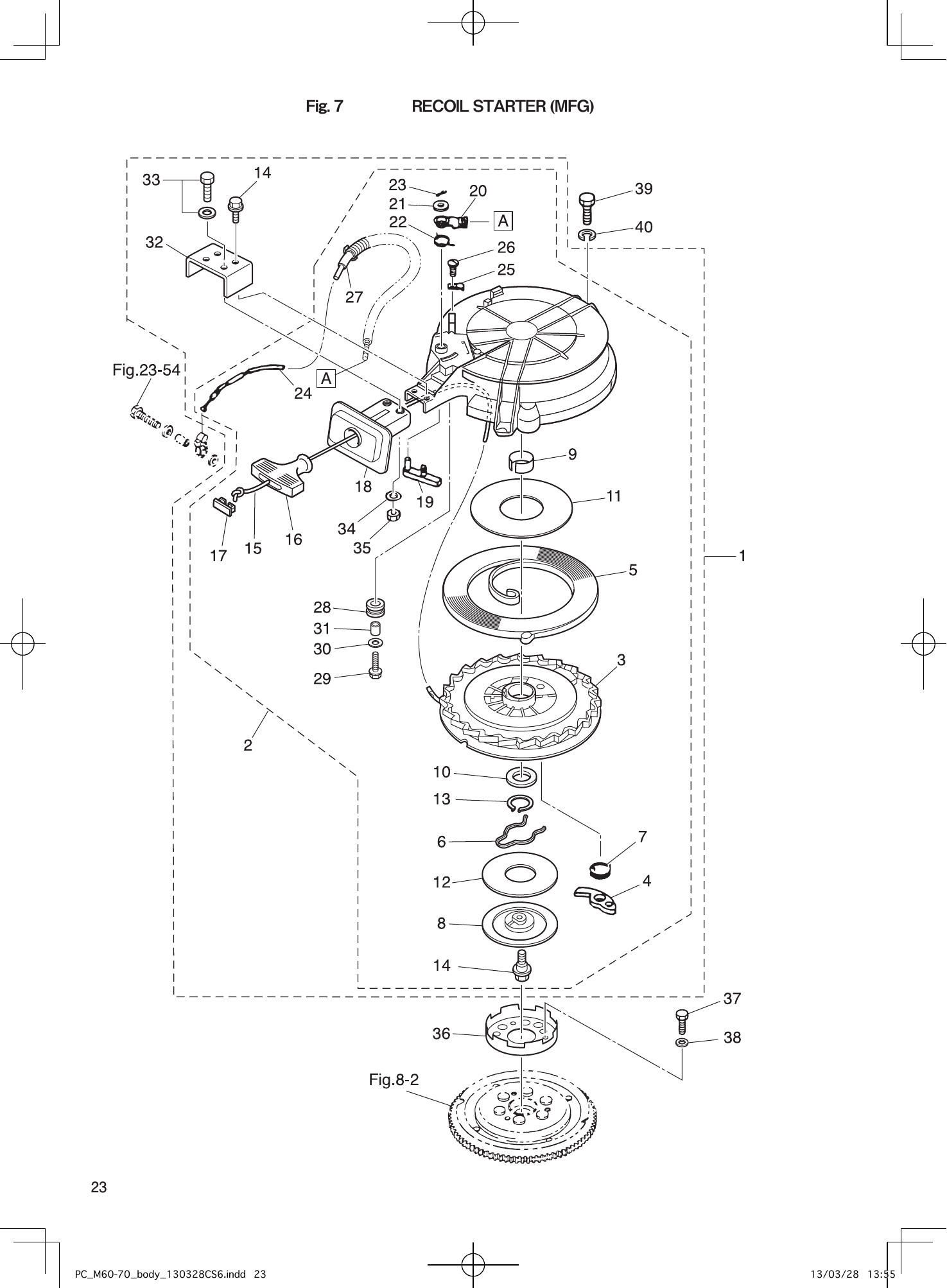 Tohatsu M60C, M70C RECOIL STARTER (MFG) parts diagram