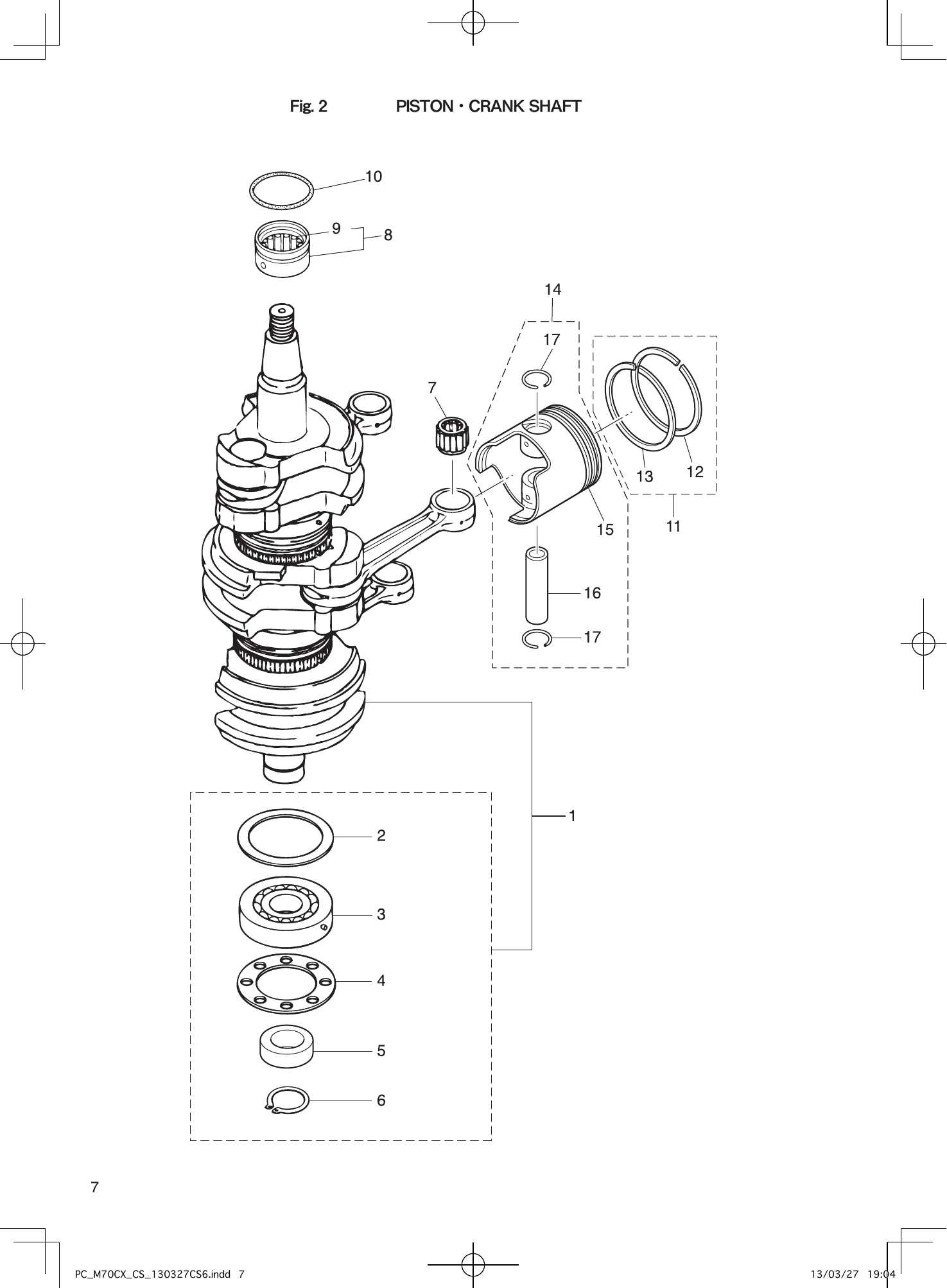 Tohatsu M70CX PISTON・CRANK SHAFT parts diagram