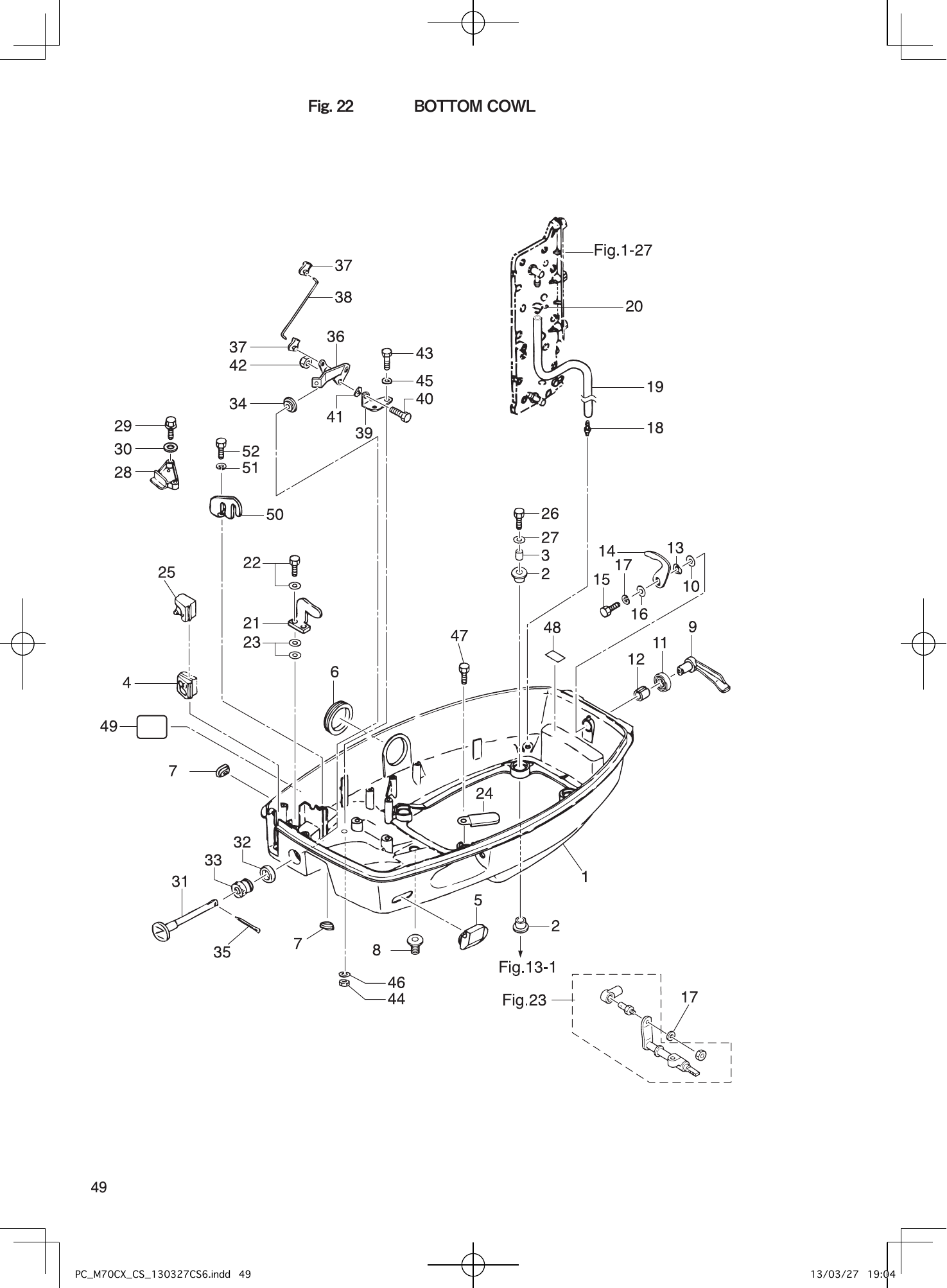 Tohatsu M70CX BOTTOM COWL parts diagram