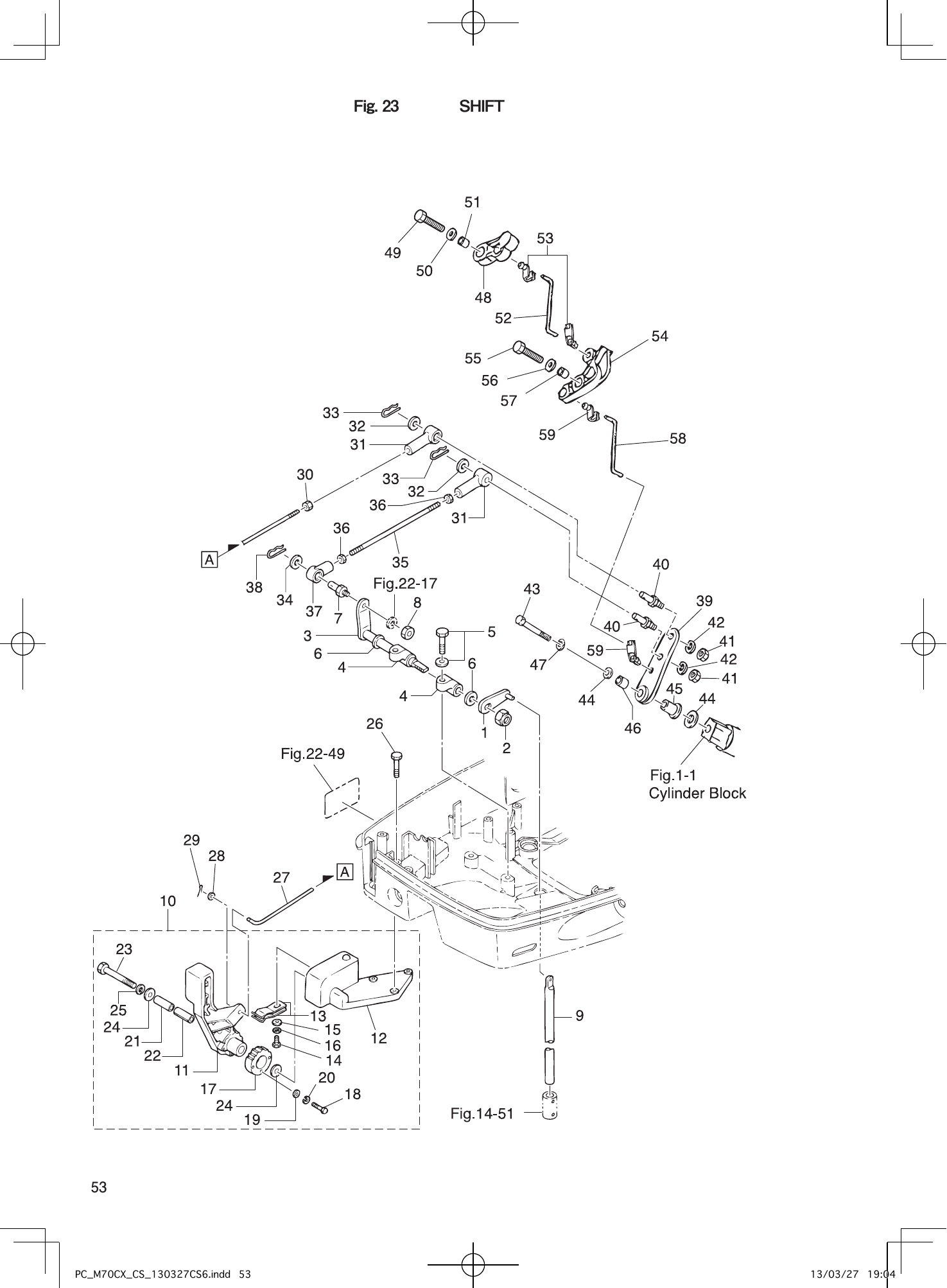 Tohatsu M70CX SHIFT parts diagram