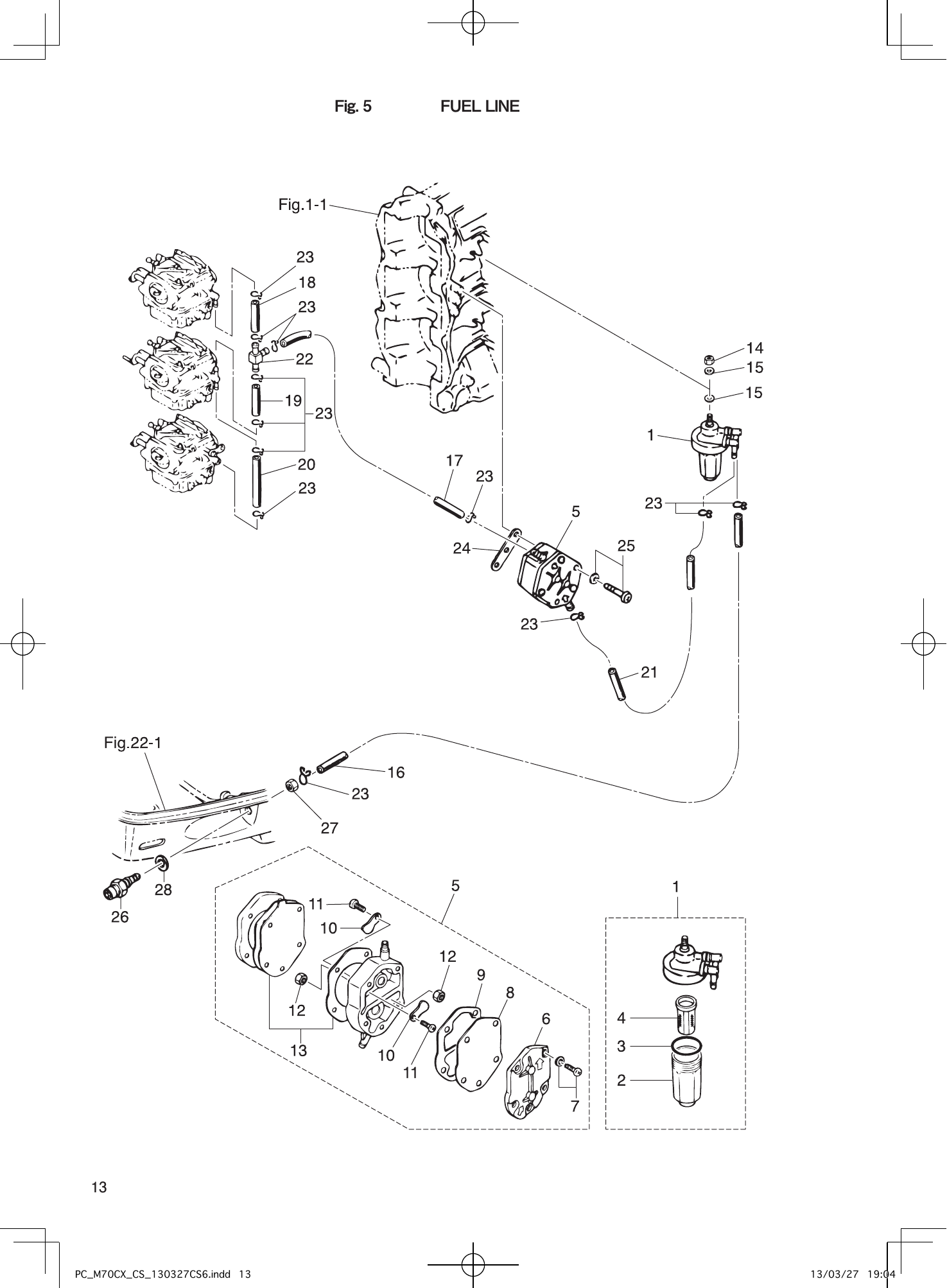 Tohatsu M70CX FUEL LINE parts diagram