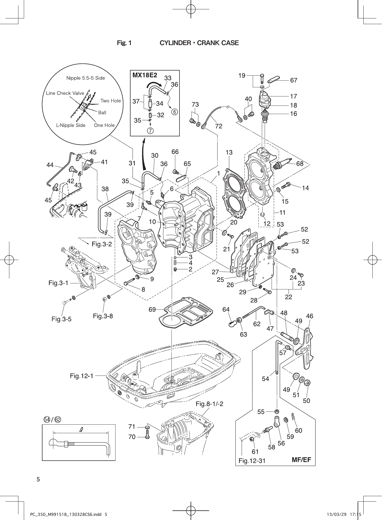 Tohatsu MX18E2, M9.9D2, M15D2, M18E2 CYLINDER・CRANK CASE parts diagram