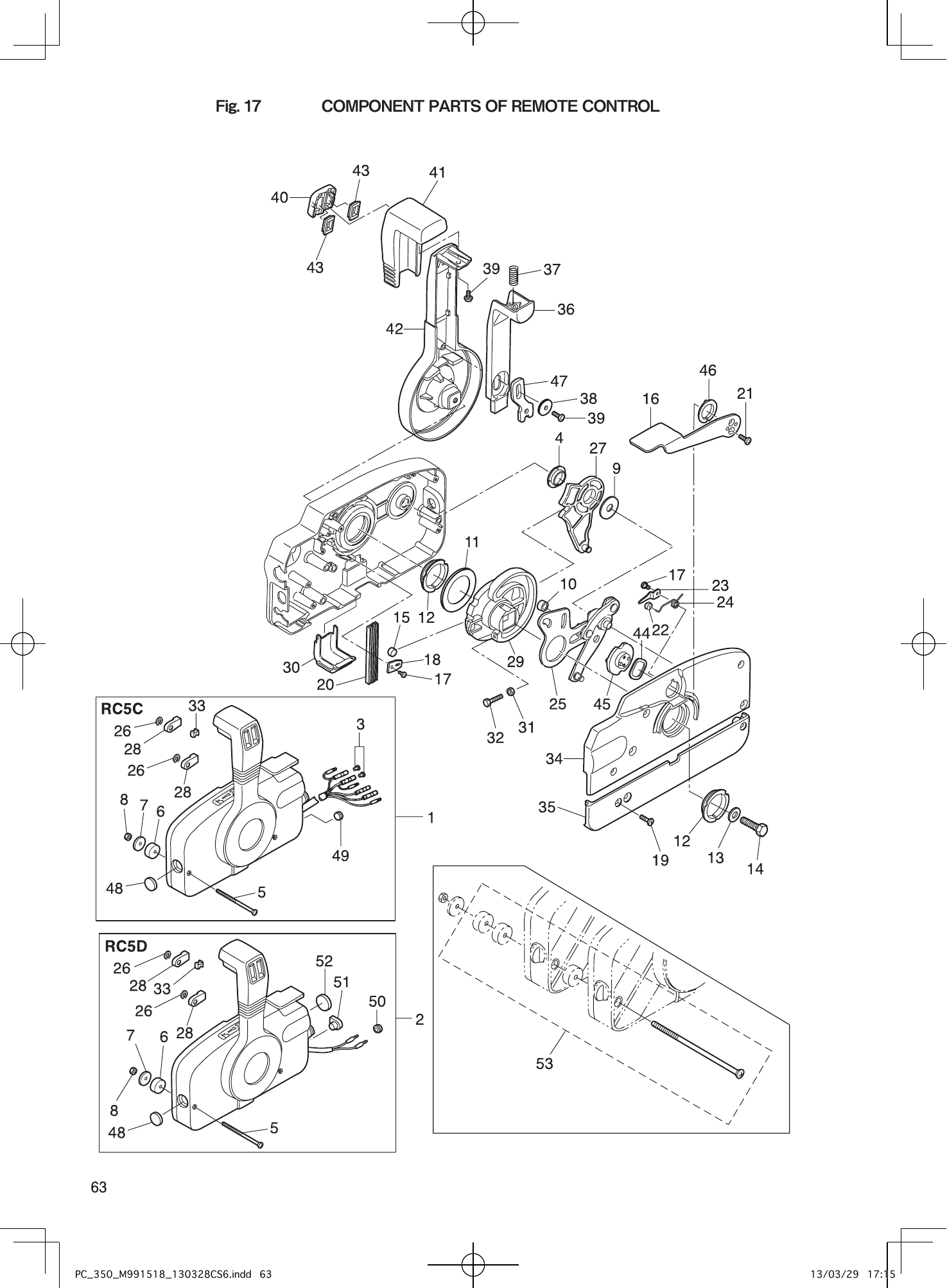 Tohatsu MX18E2, M9.9D2, M15D2, M18E2 COMPONENT PARTS OF REMOTE CONTROL parts diagram