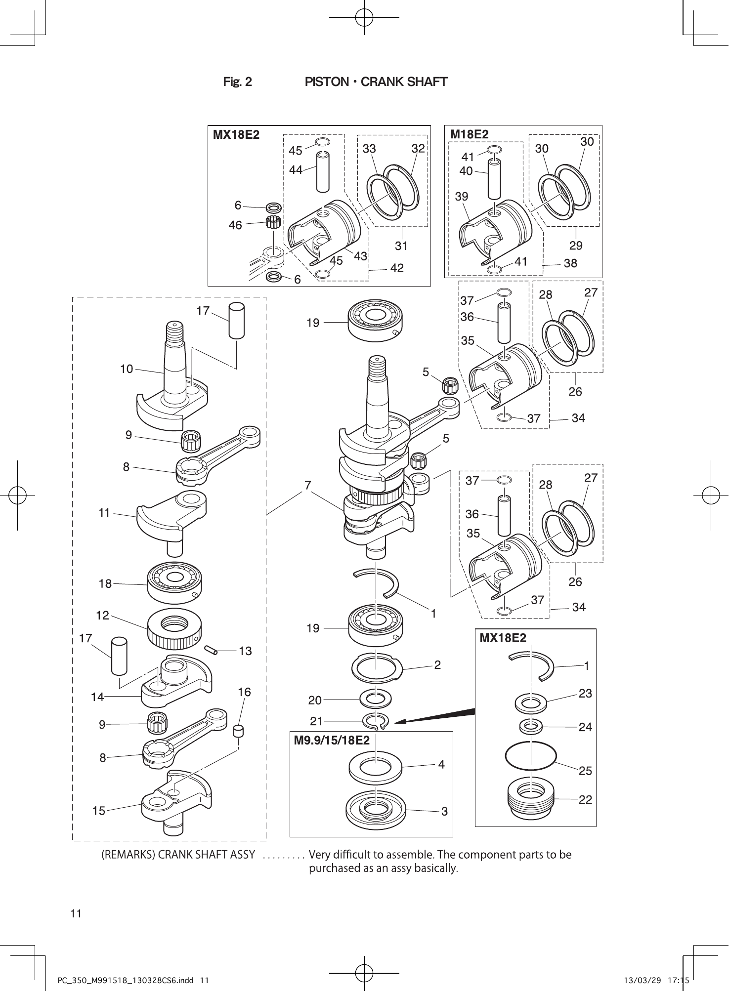 Tohatsu MX18E2, M9.9D2, M15D2, M18E2 PISTON・CRANK SHAFT parts diagram
