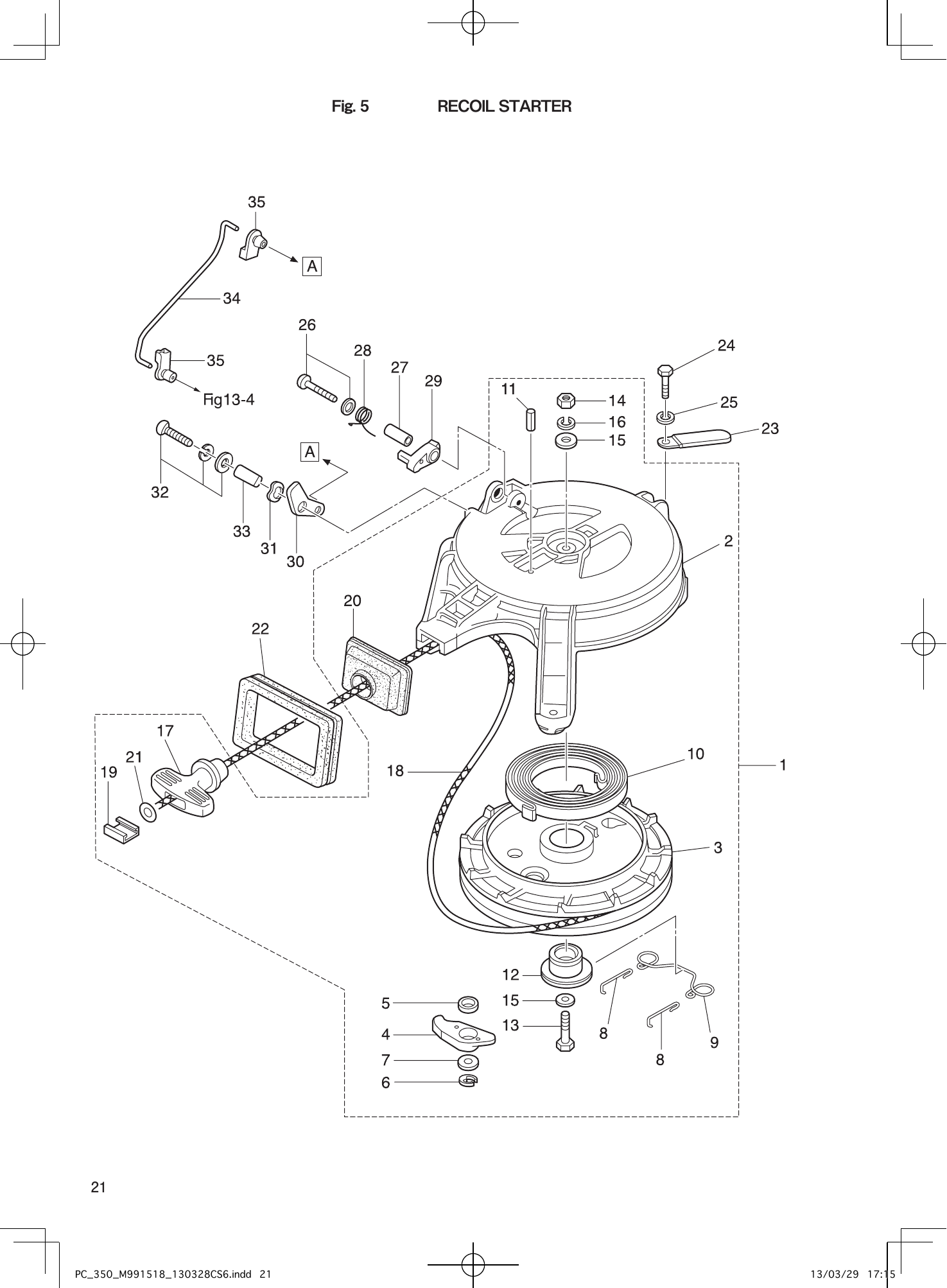 Tohatsu MX18E2, M9.9D2, M15D2, M18E2 RECOIL STARTER parts diagram