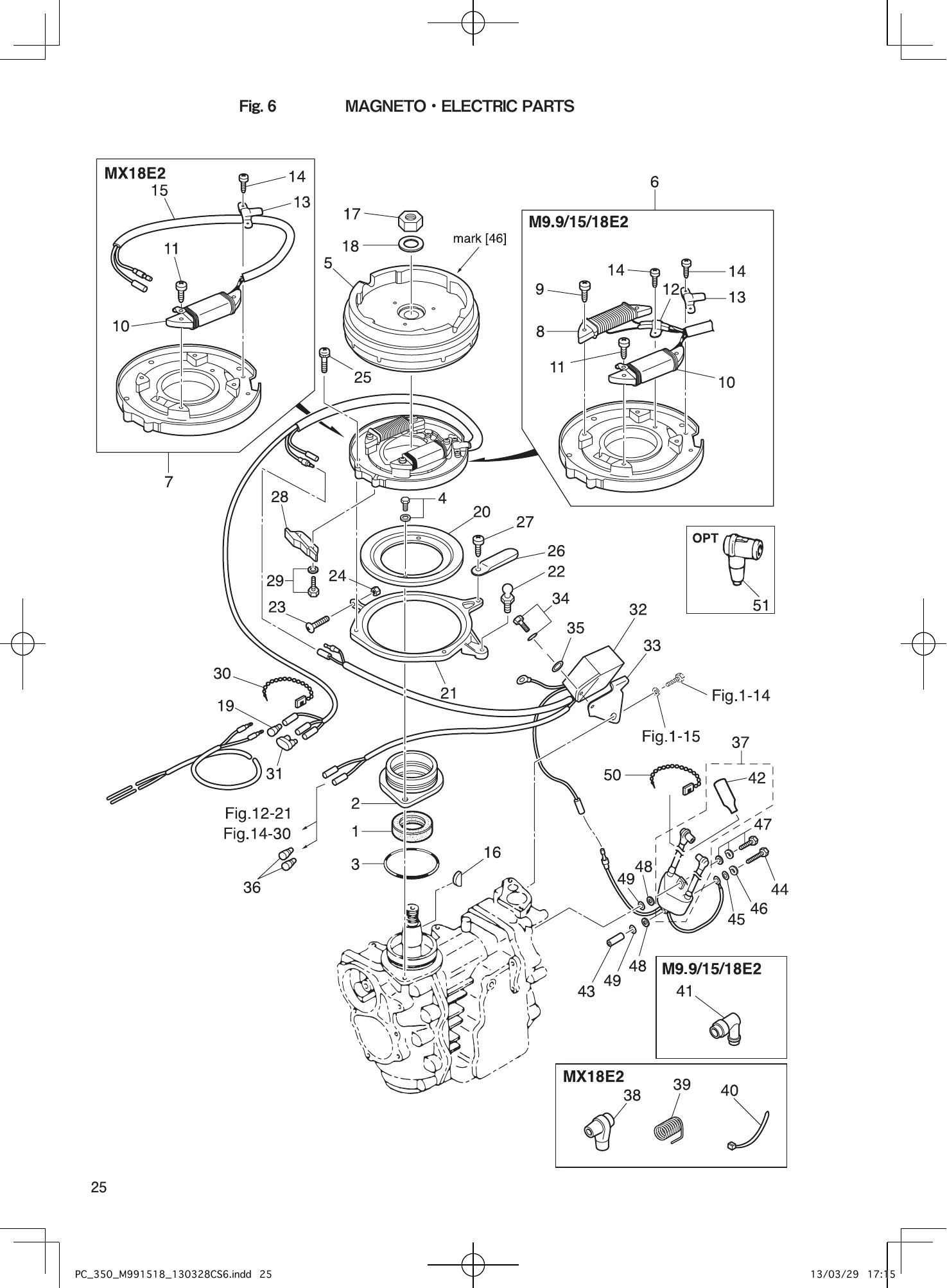 Tohatsu MX18E2, M9.9D2, M15D2, M18E2 MAGNETO・ELECTRIC PARTS parts diagram