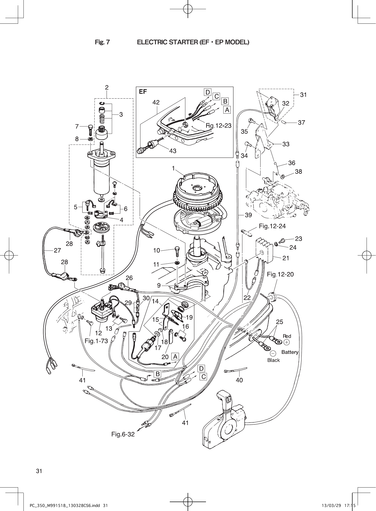 Tohatsu MX18E2, M9.9D2, M15D2, M18E2 ELECTRIC STARTER (EF・EP MODEL) parts diagram