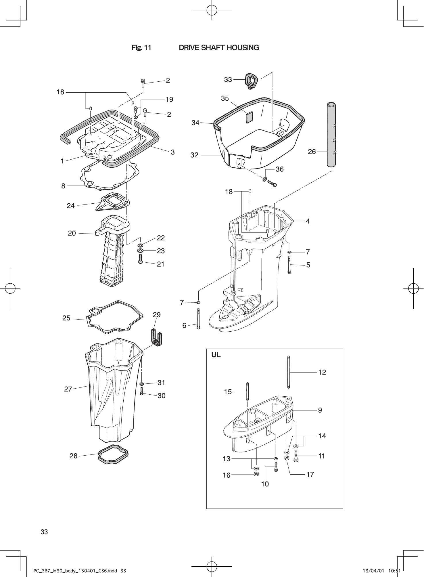 Tohatsu M90A2 DRIVE SHAFT HOUSING parts diagram