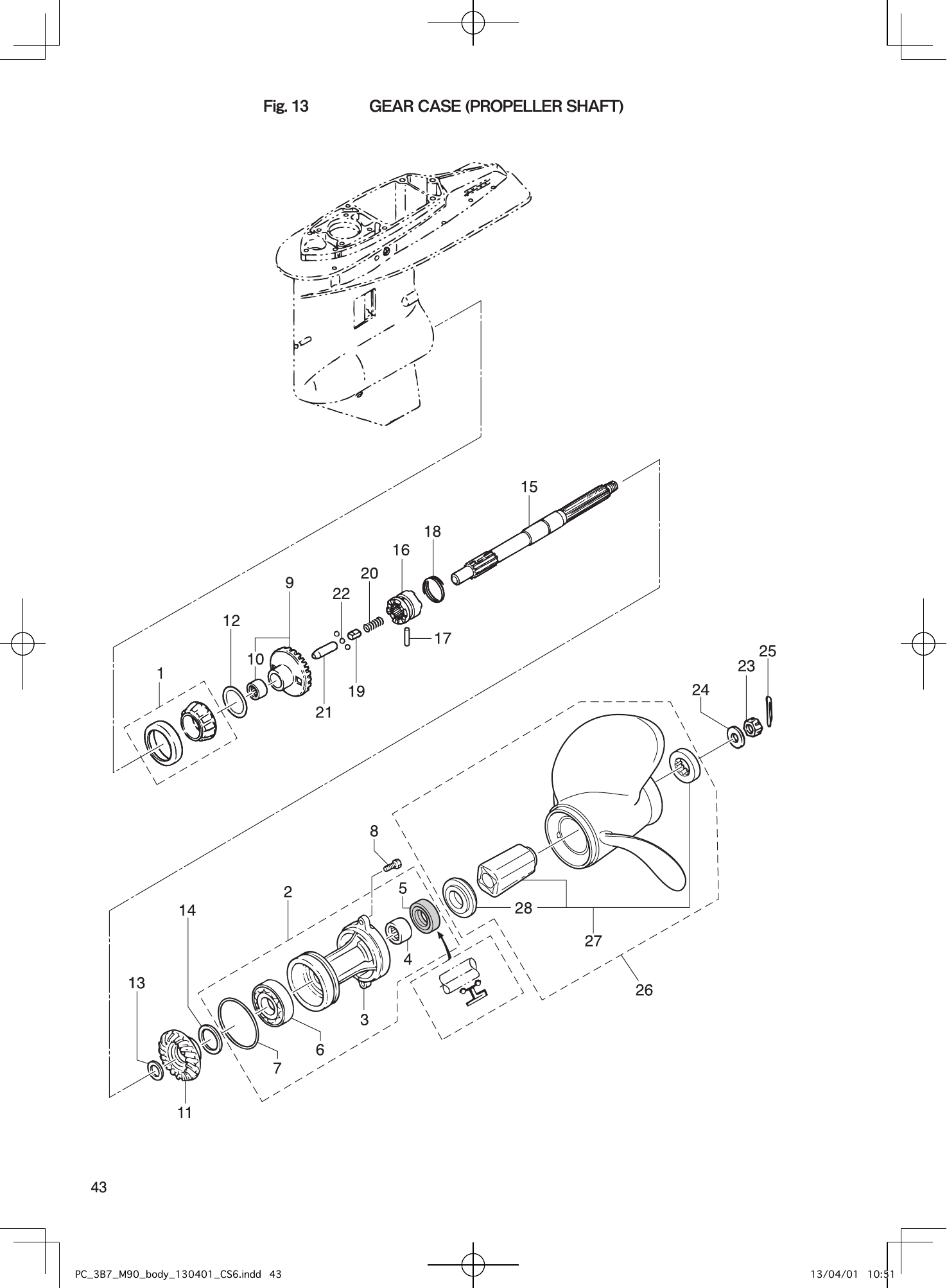 Tohatsu M90A2 GEAR CASE (PROPELLER SHAFT) parts diagram