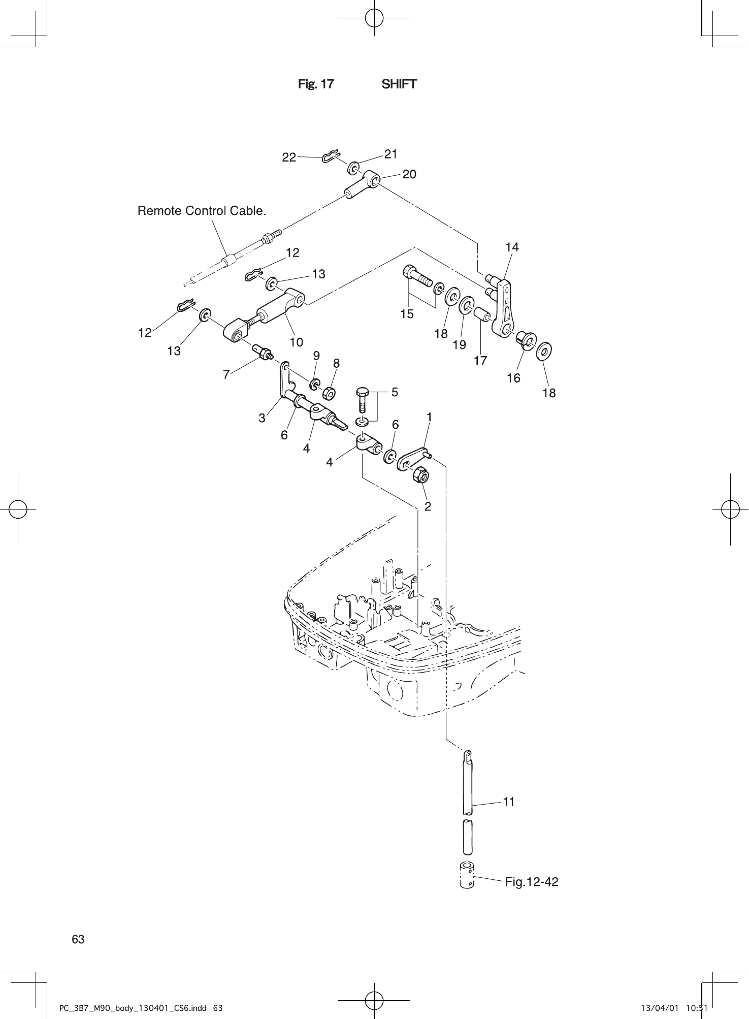 Tohatsu M90A2 SHIFT parts diagram