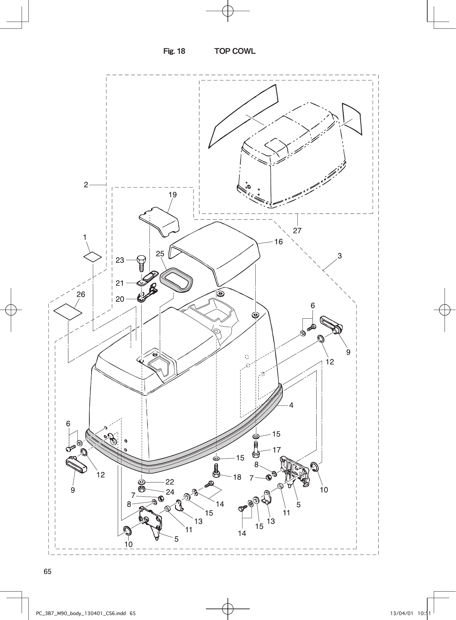 Tohatsu M90A2 TOP COWL parts diagram
