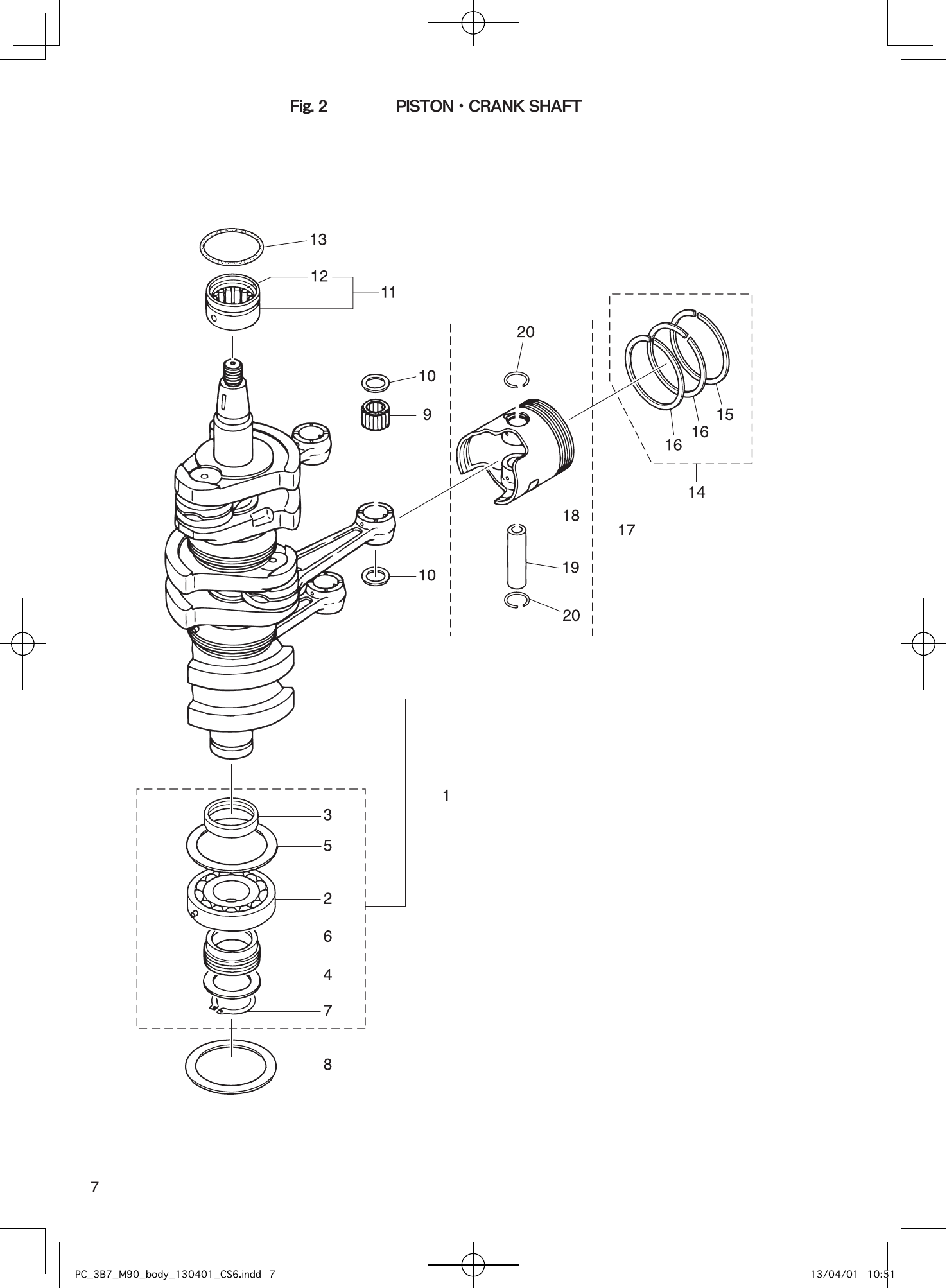 Tohatsu M90A2 PISTON・CRANK SHAFT parts diagram